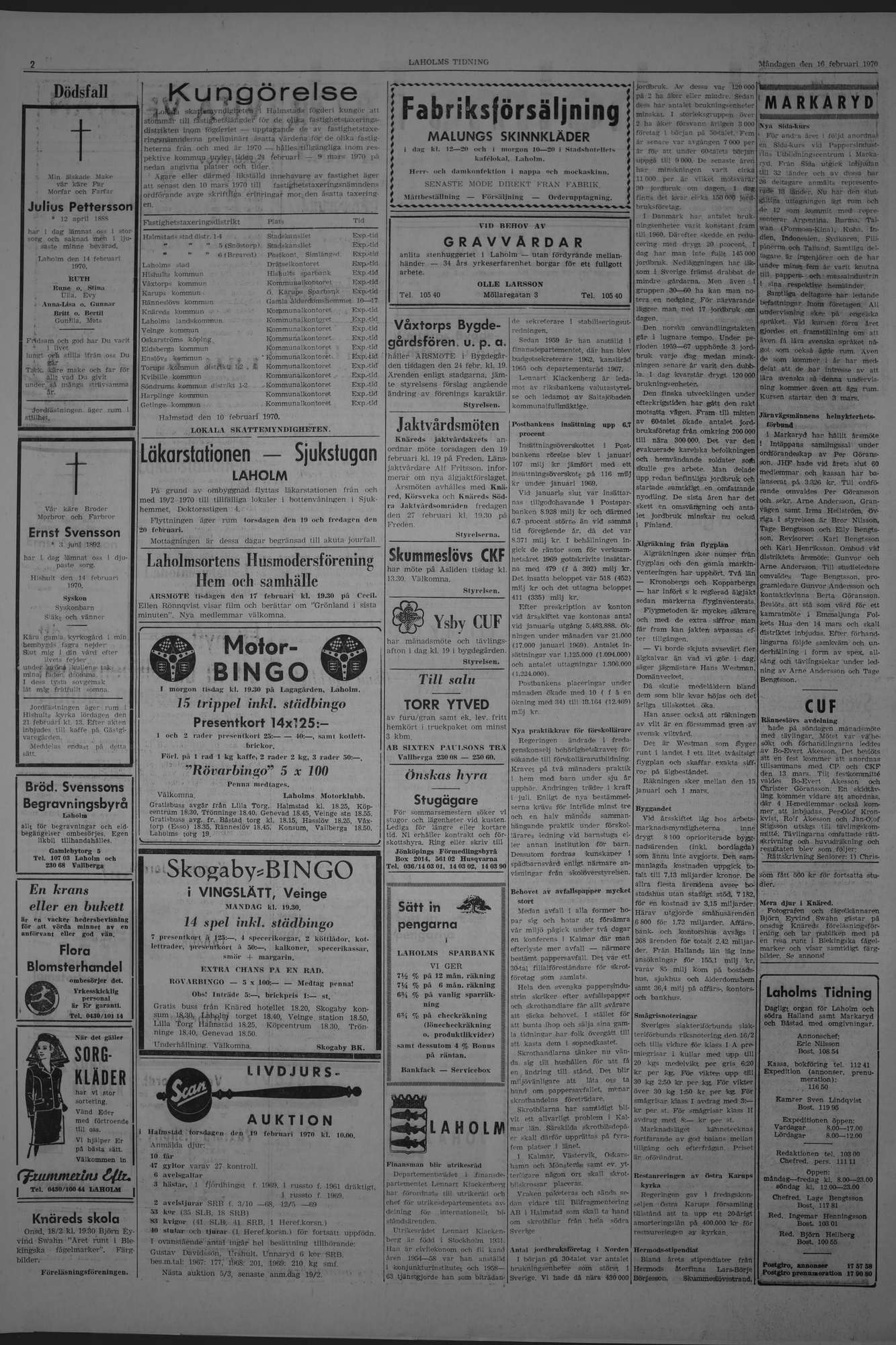 Laholms Tidning Måndag 16 februari 1970, sida 2