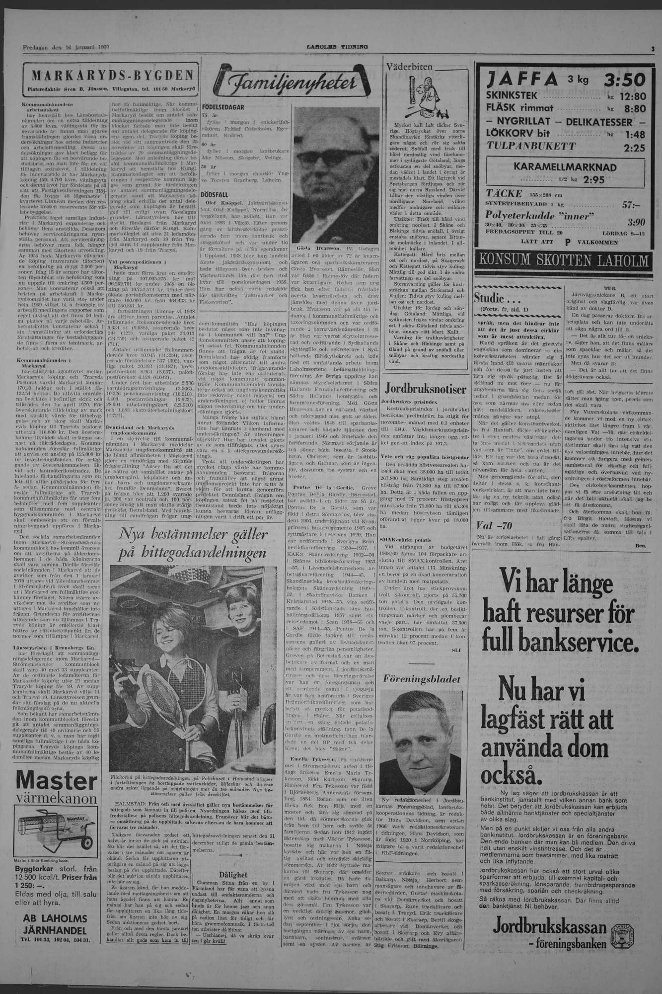Laholms Tidning Fredag 16 januari 1970, sida 3