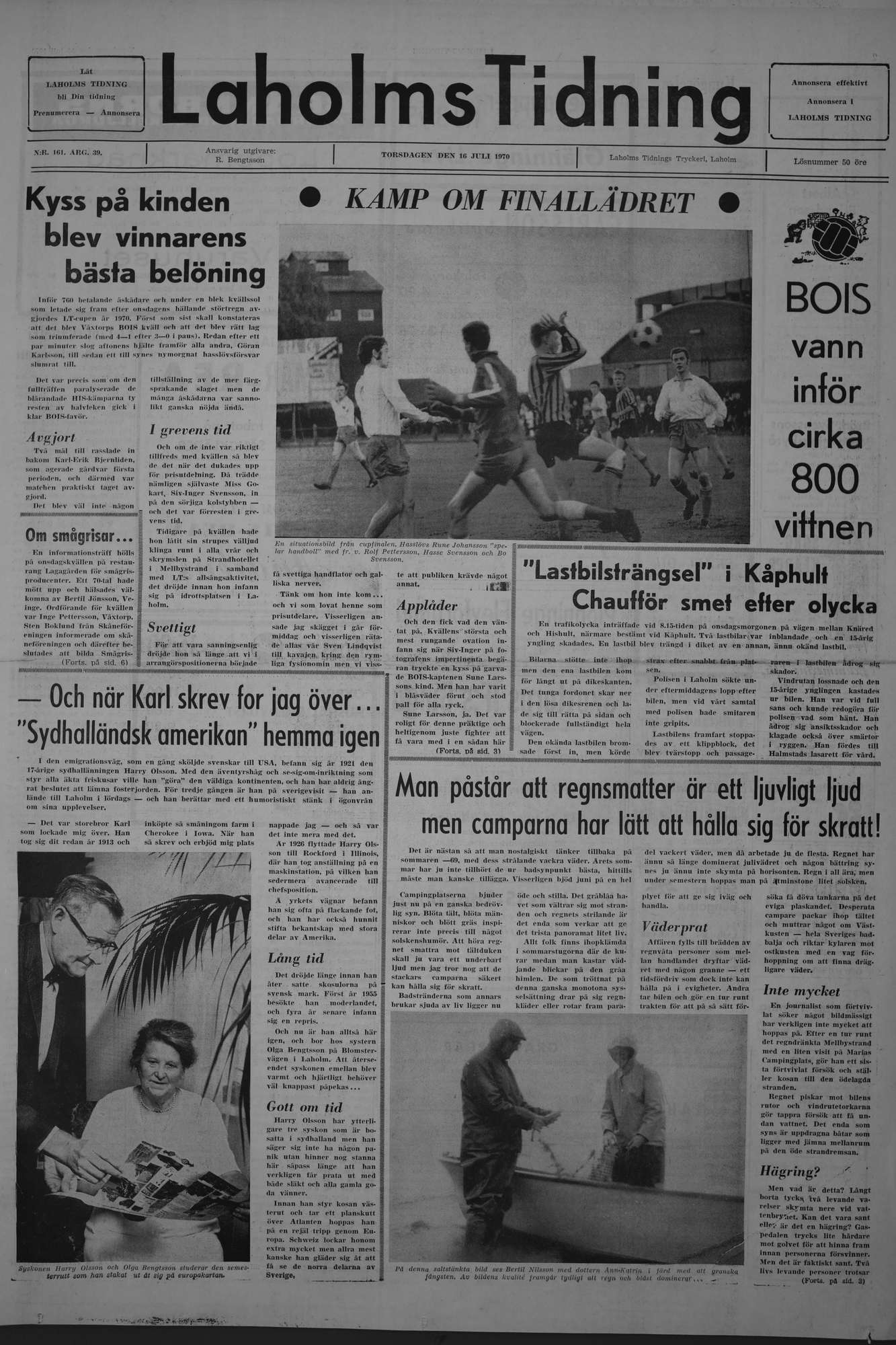Laholms Tidning Torsdag 16 juli 1970, sida 1