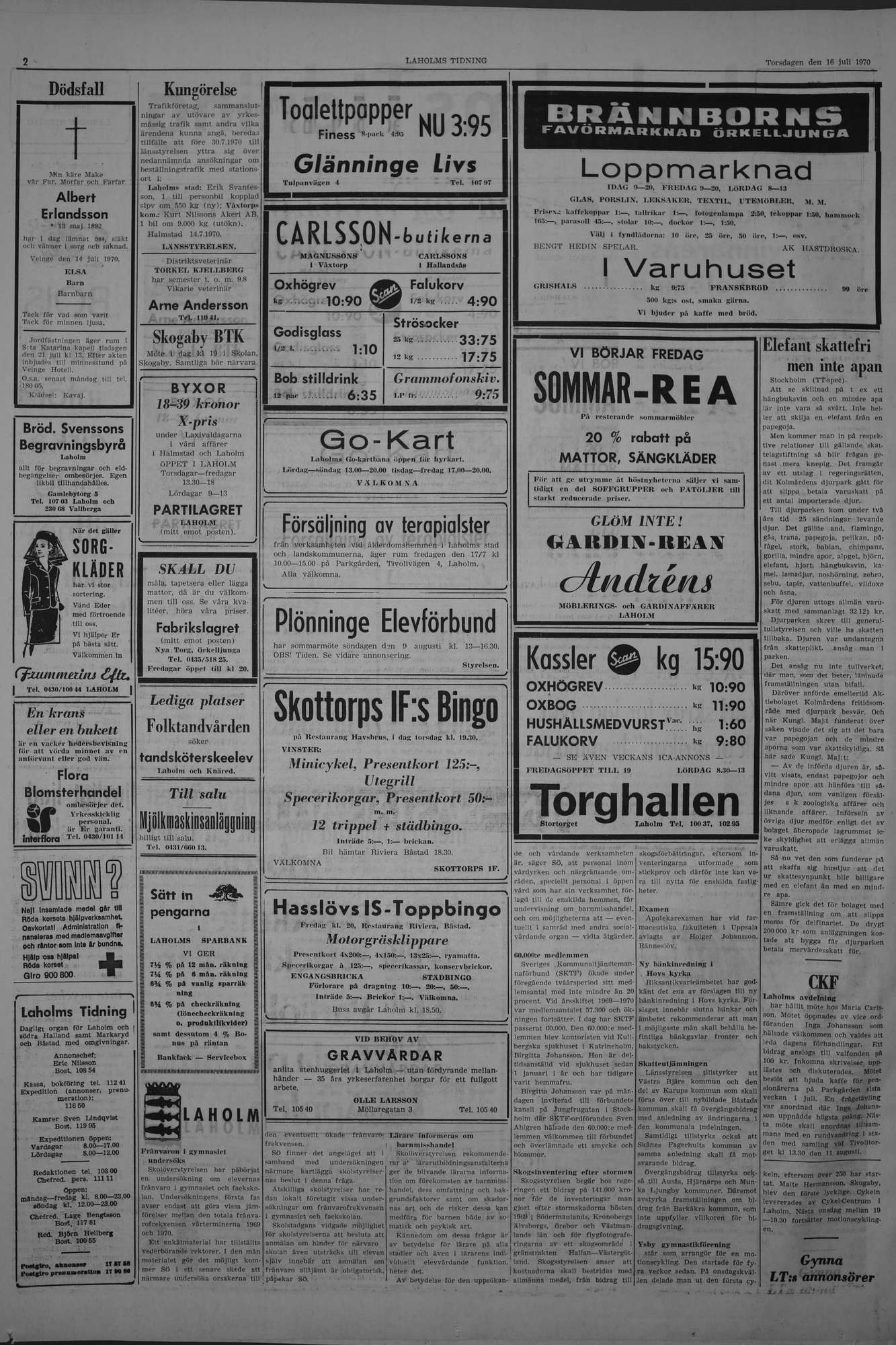 Laholms Tidning Torsdag 16 juli 1970, sida 2