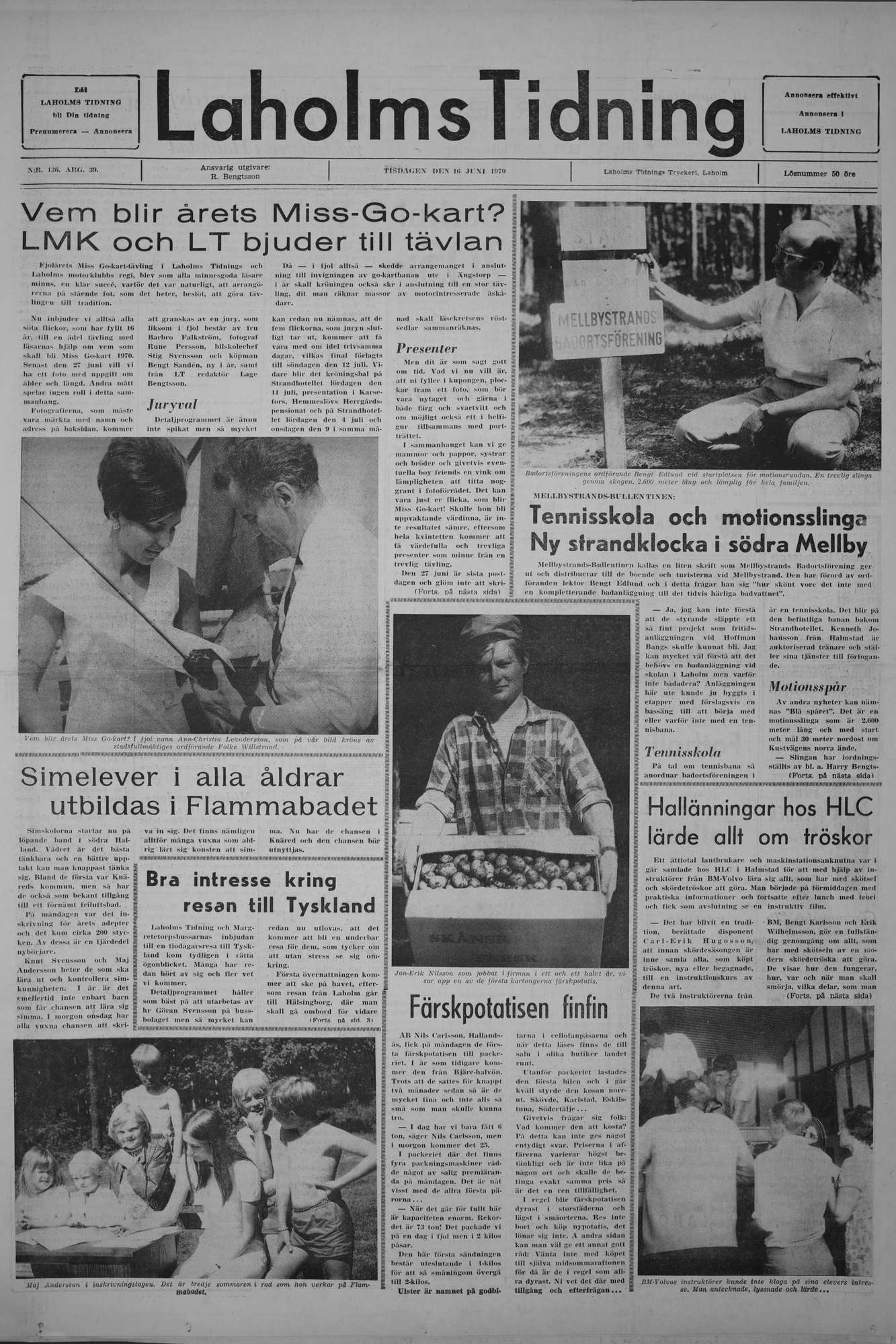 Laholms Tidning Tisdag 16 juni 1970, sida 1