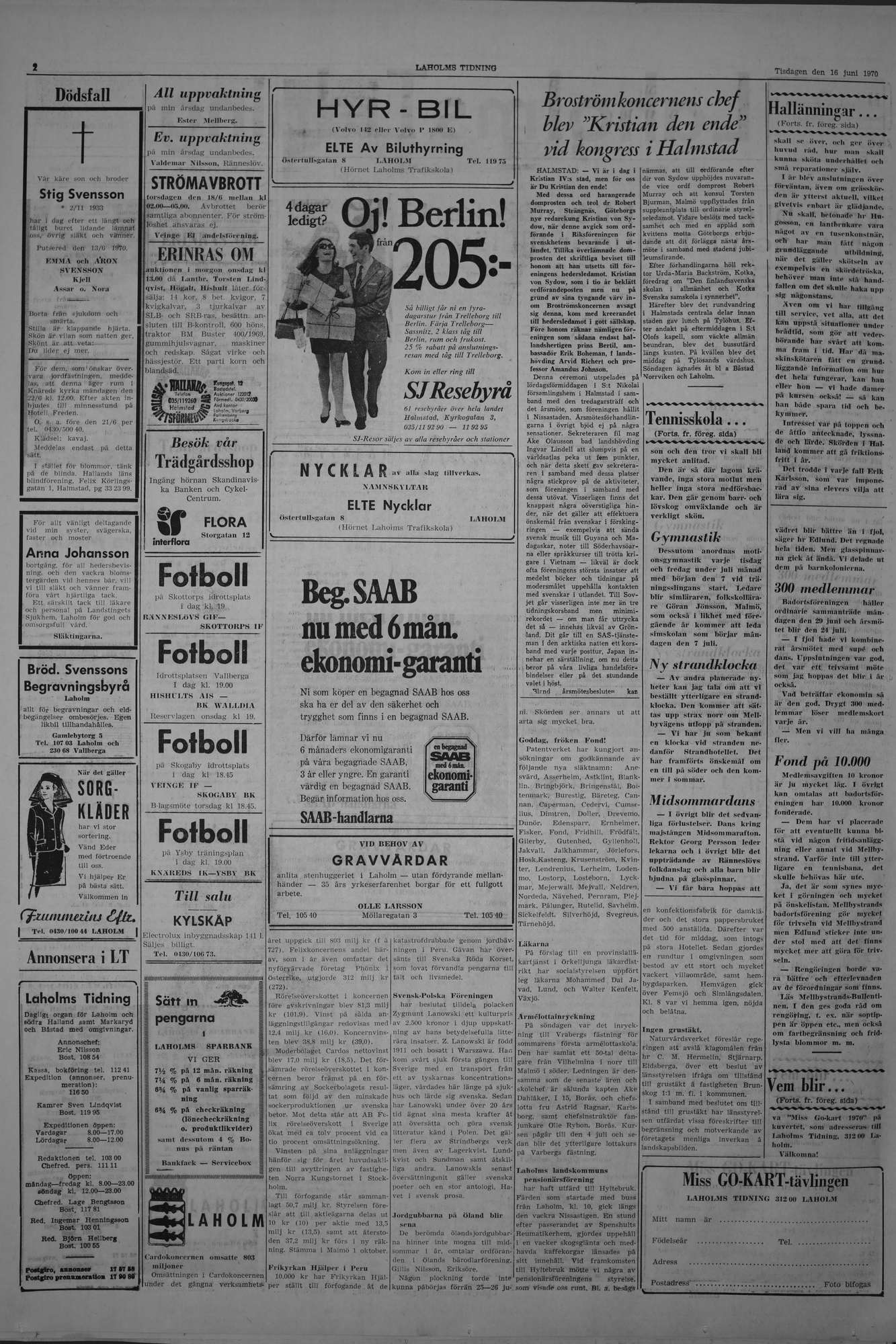 Laholms Tidning Tisdag 16 juni 1970, sida 2