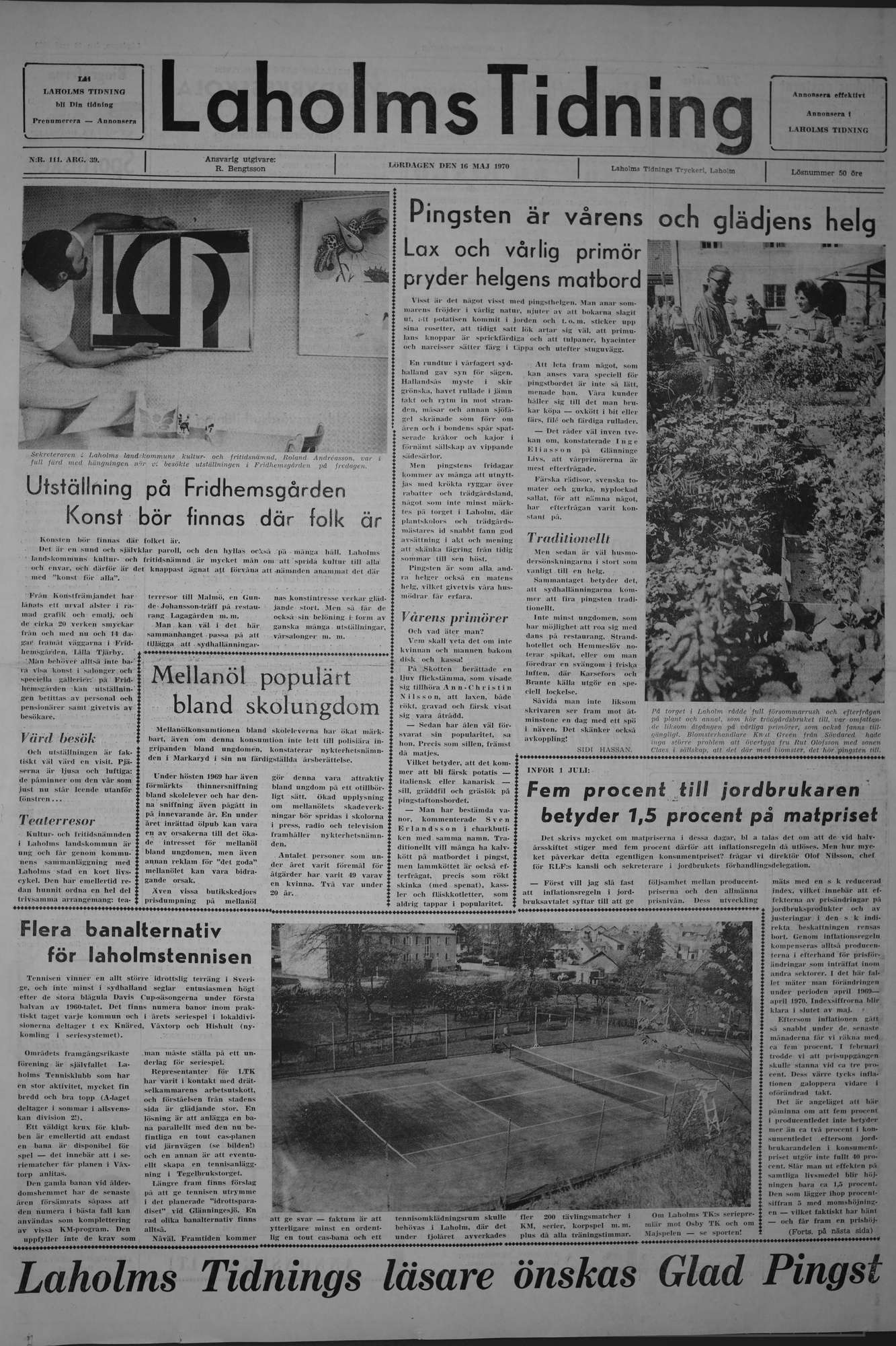 Laholms Tidning Lördag 16 maj 1970, sida 1