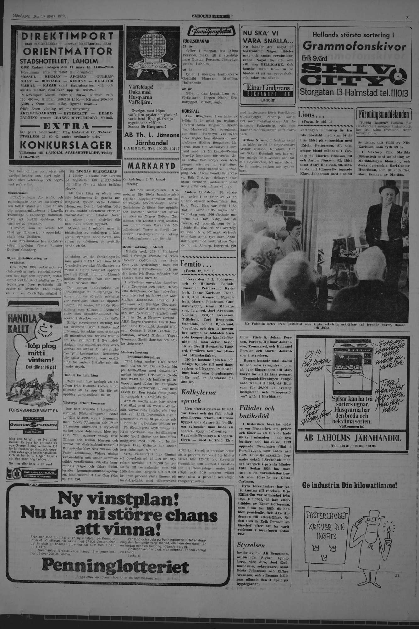 Laholms Tidning Måndag 16 mars 1970, sida 3