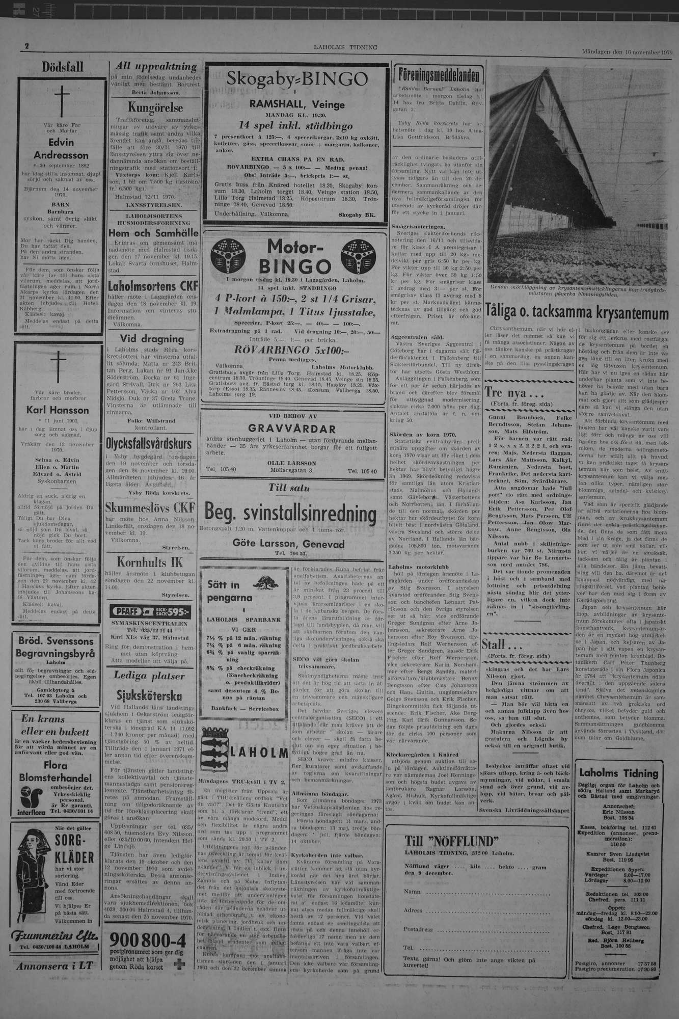 Laholms Tidning Måndag 16 november 1970, sida 2