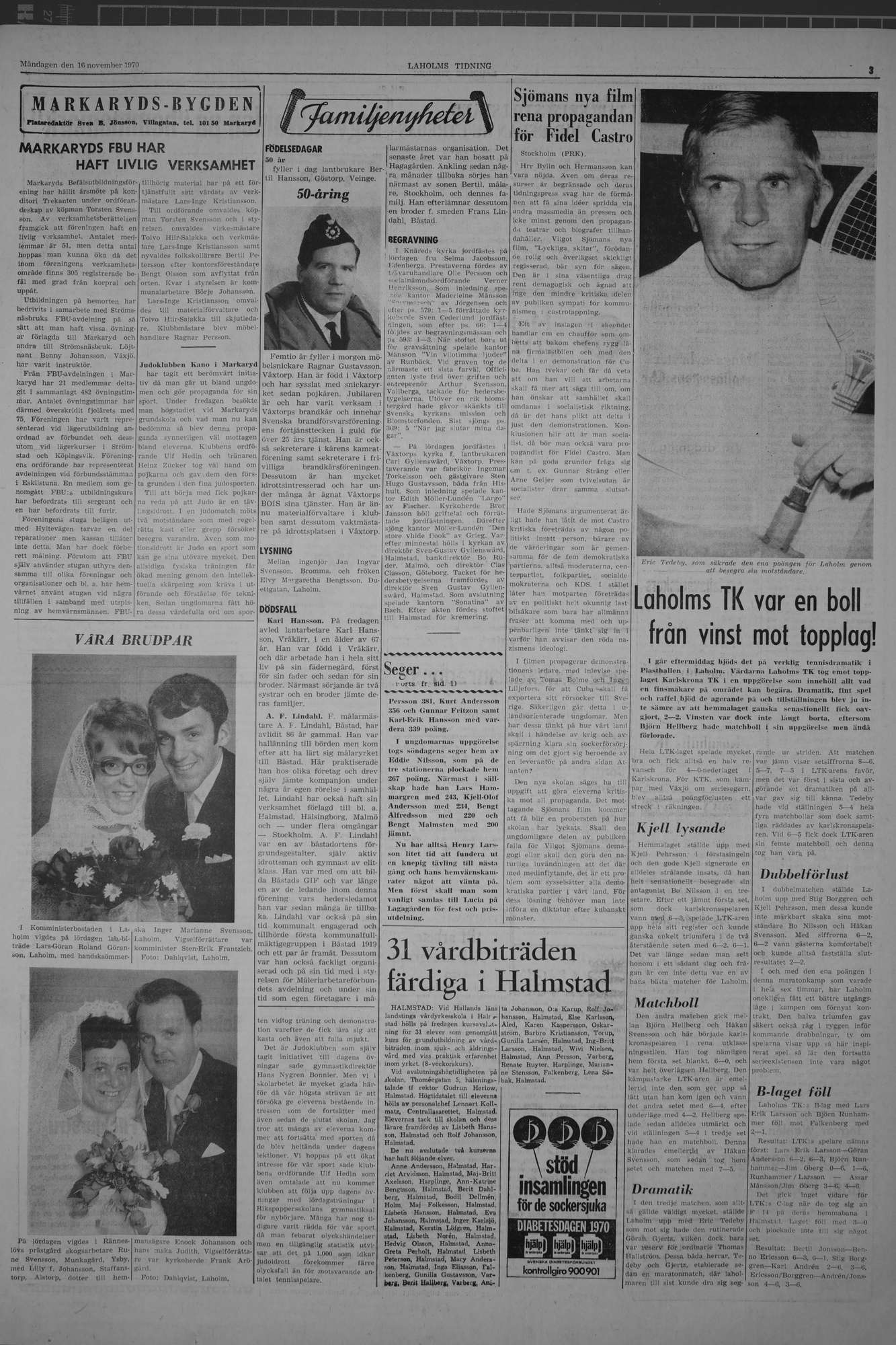 Laholms Tidning Måndag 16 november 1970, sida 3