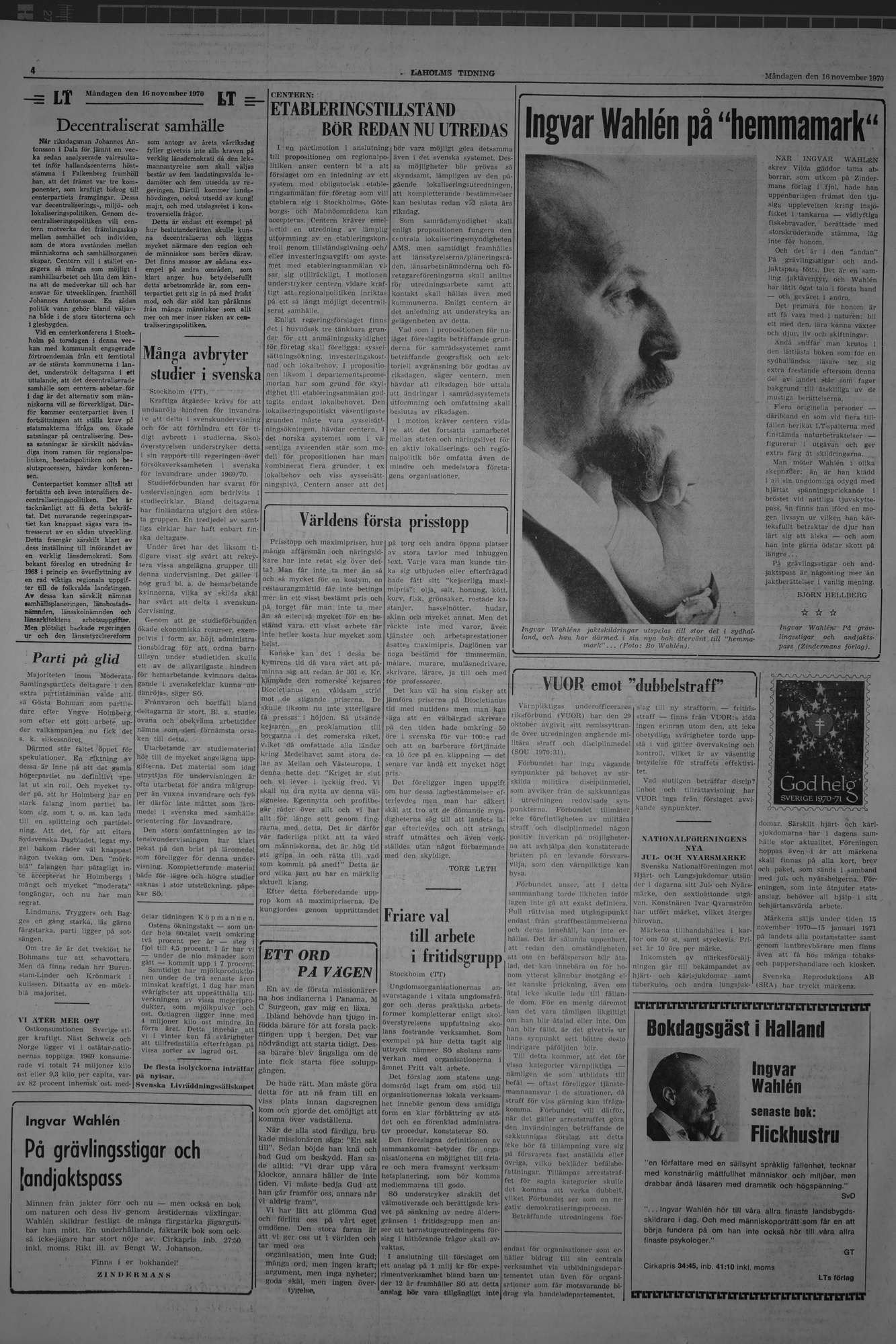 Laholms Tidning Måndag 16 november 1970, sida 4