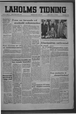Förstasidan, Fredag 22 juli 1949