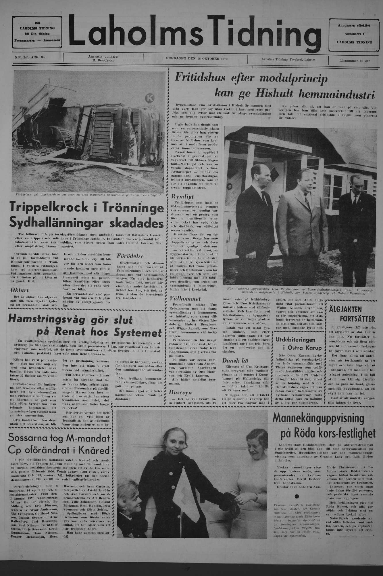 Laholms Tidning Fredag 16 oktober 1970, sida 1