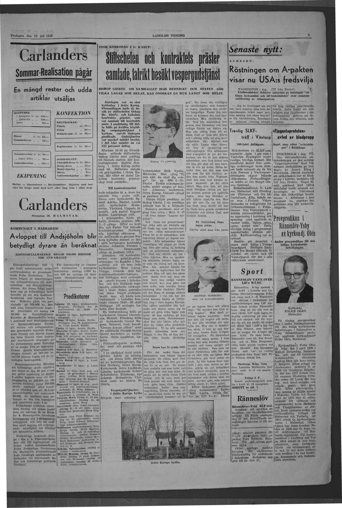 Laholms Tidning Fredag 22 juli 1949, sida 3