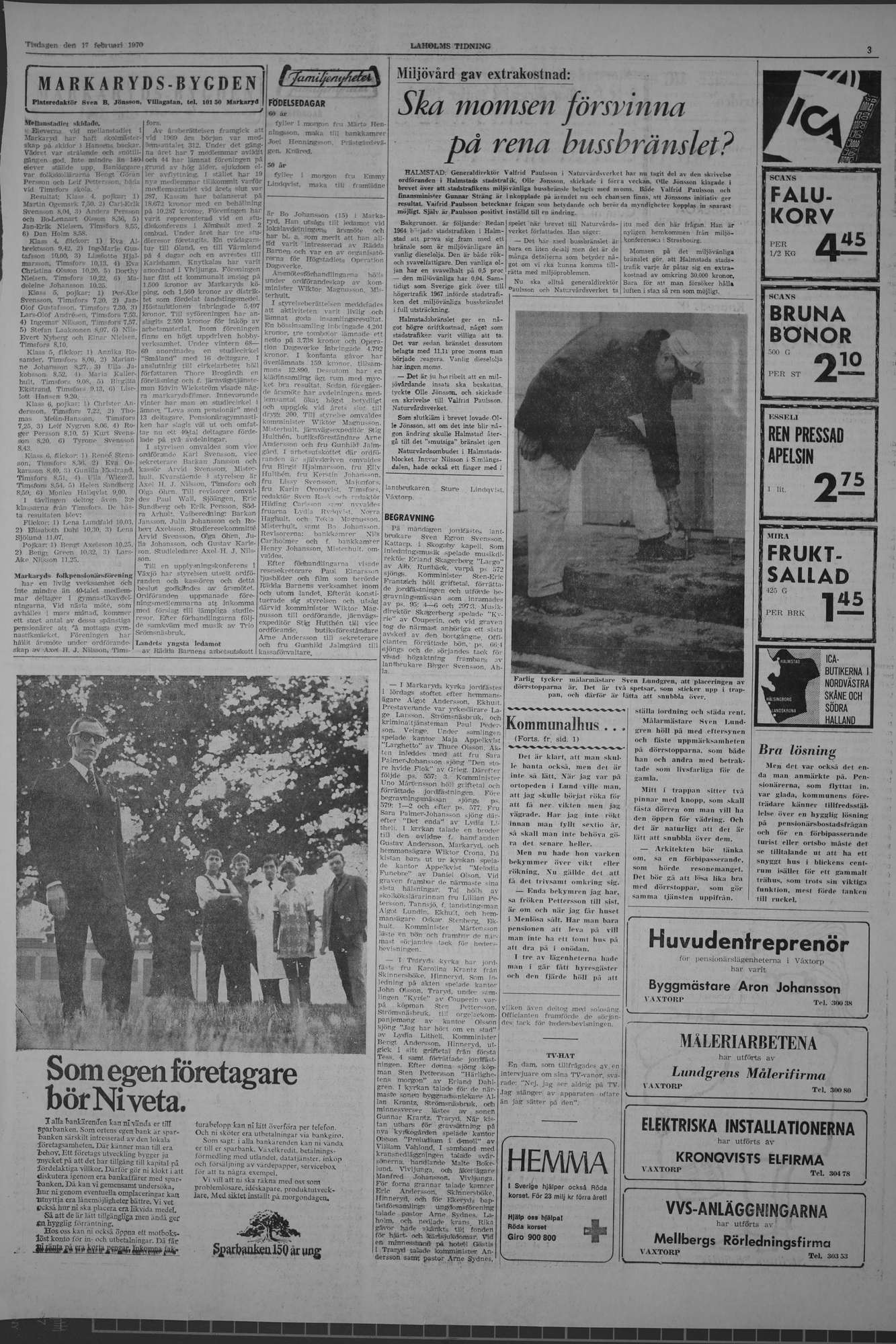 Laholms Tidning Tisdag 17 februari 1970, sida 3