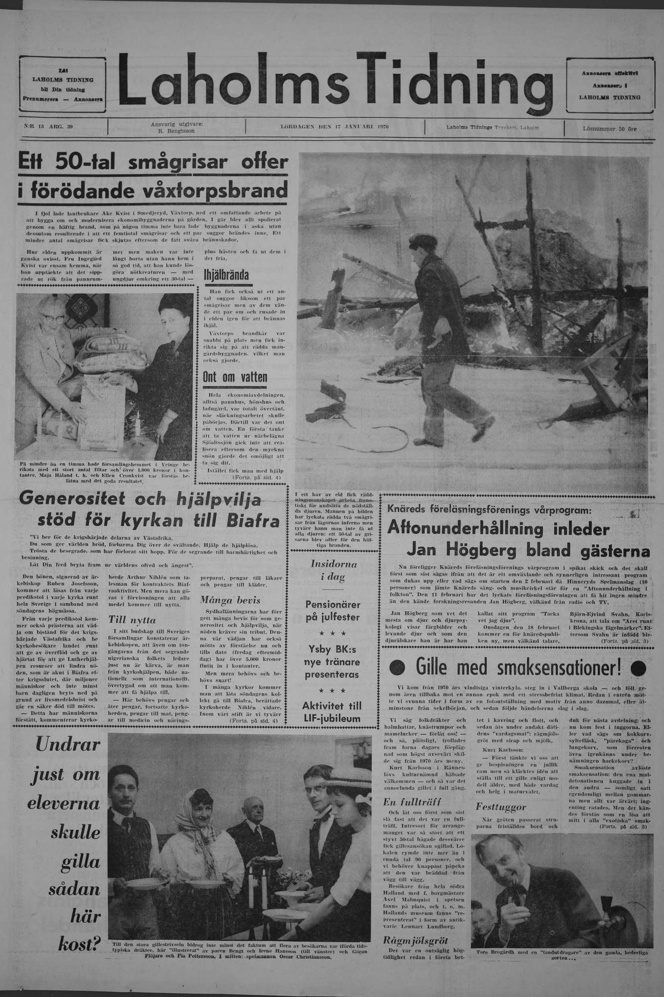 Laholms Tidning Lördag 17 januari 1970, sida 1
