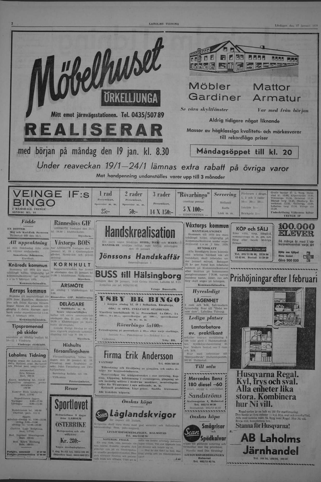 Laholms Tidning Lördag 17 januari 1970, sida 2