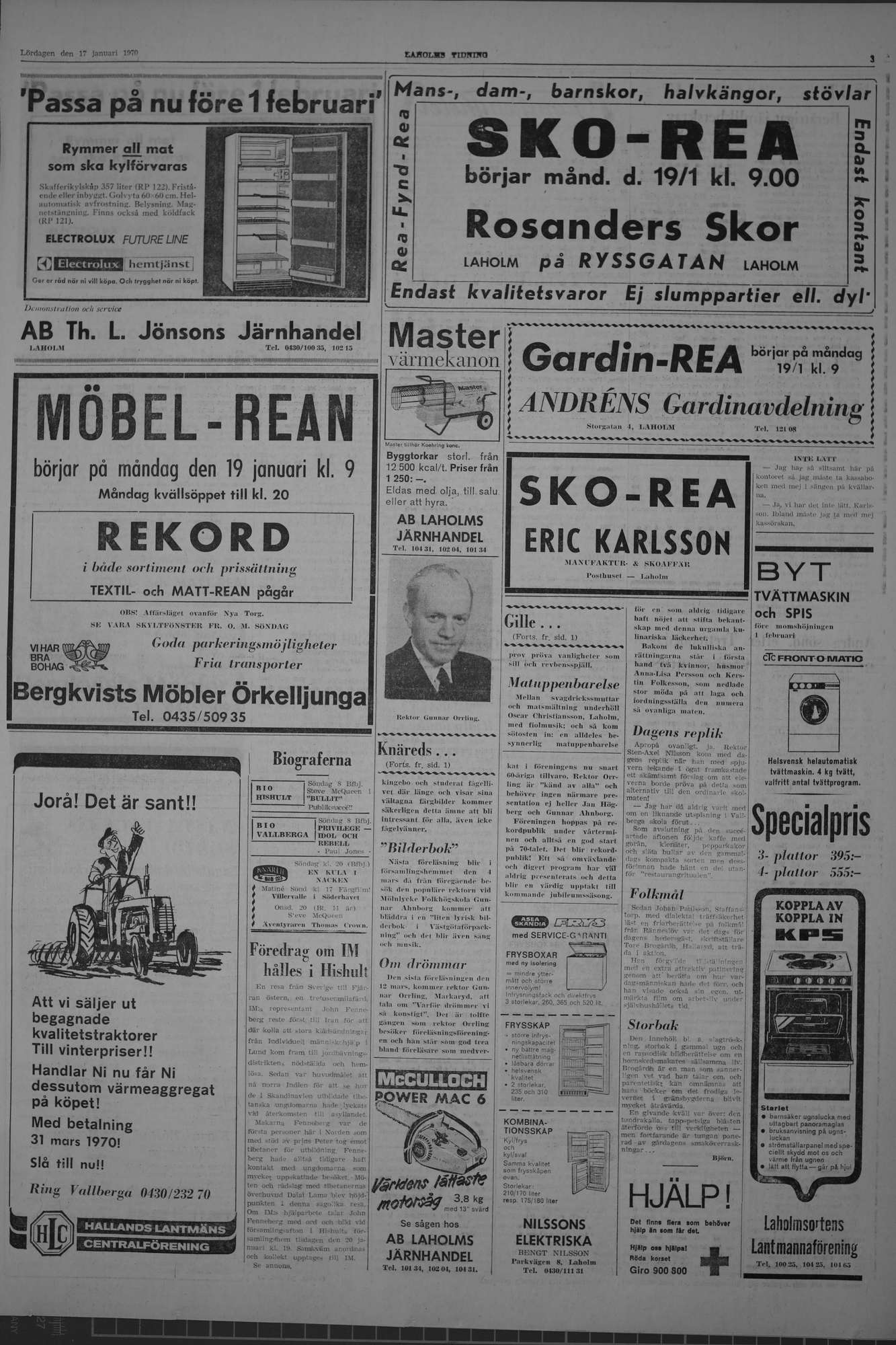 Laholms Tidning Lördag 17 januari 1970, sida 3