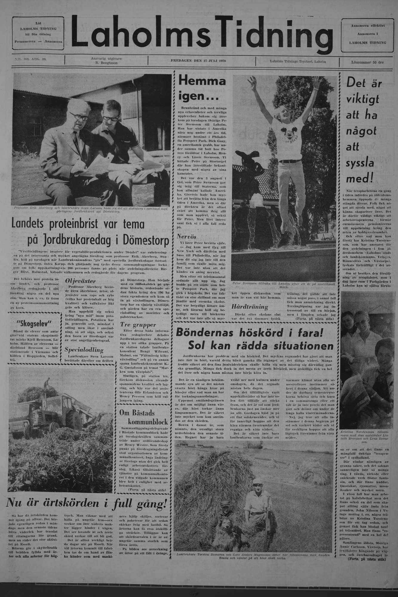 Laholms Tidning Fredag 17 juli 1970, sida 1
