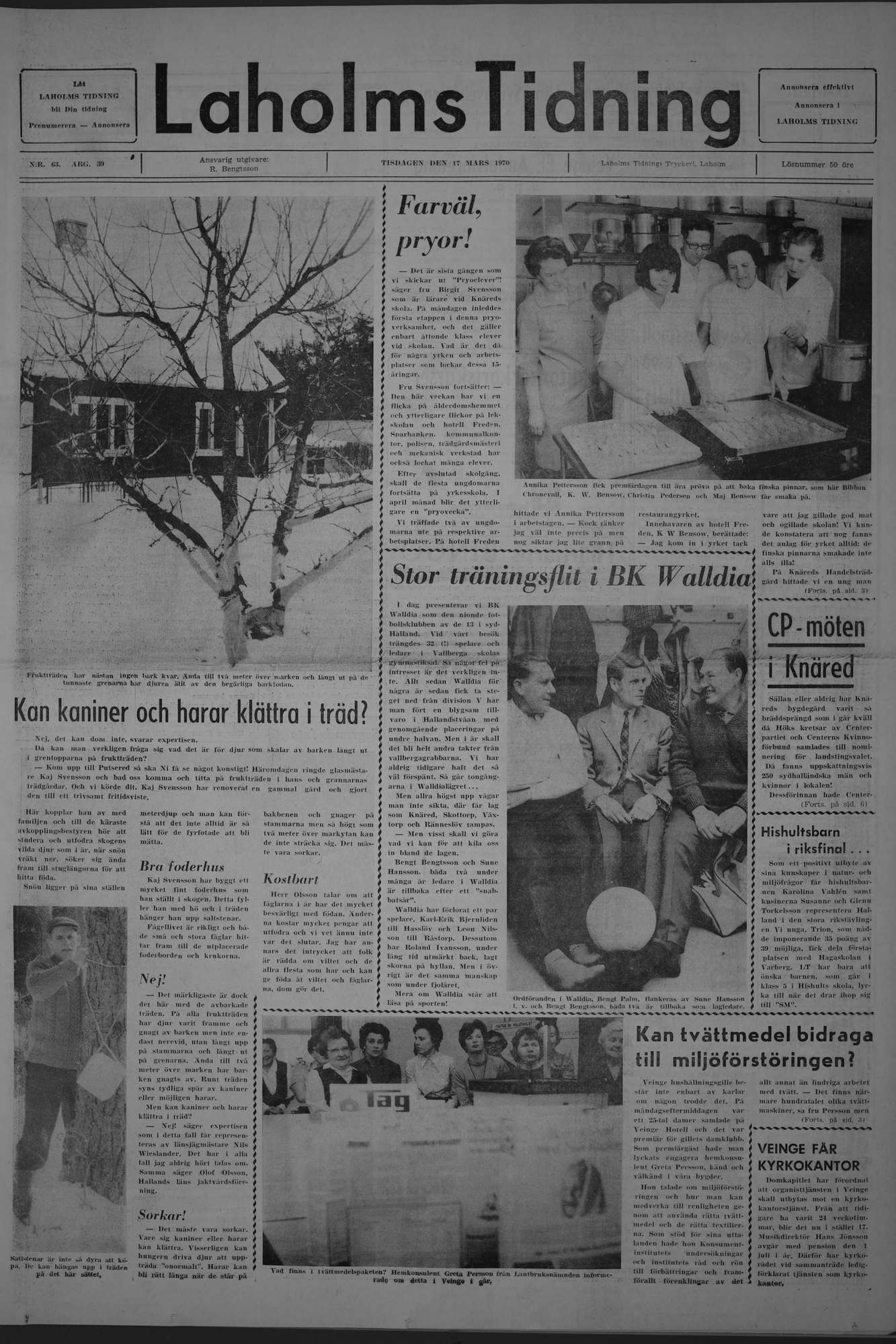 Laholms Tidning Tisdag 17 mars 1970, sida 1