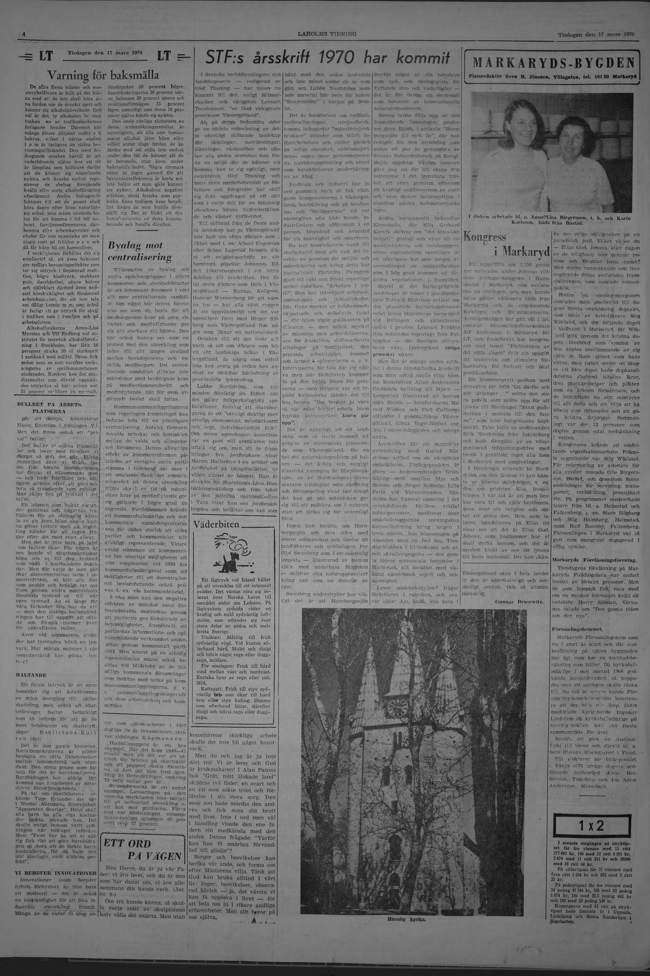 Laholms Tidning Tisdag 17 mars 1970, sida 4