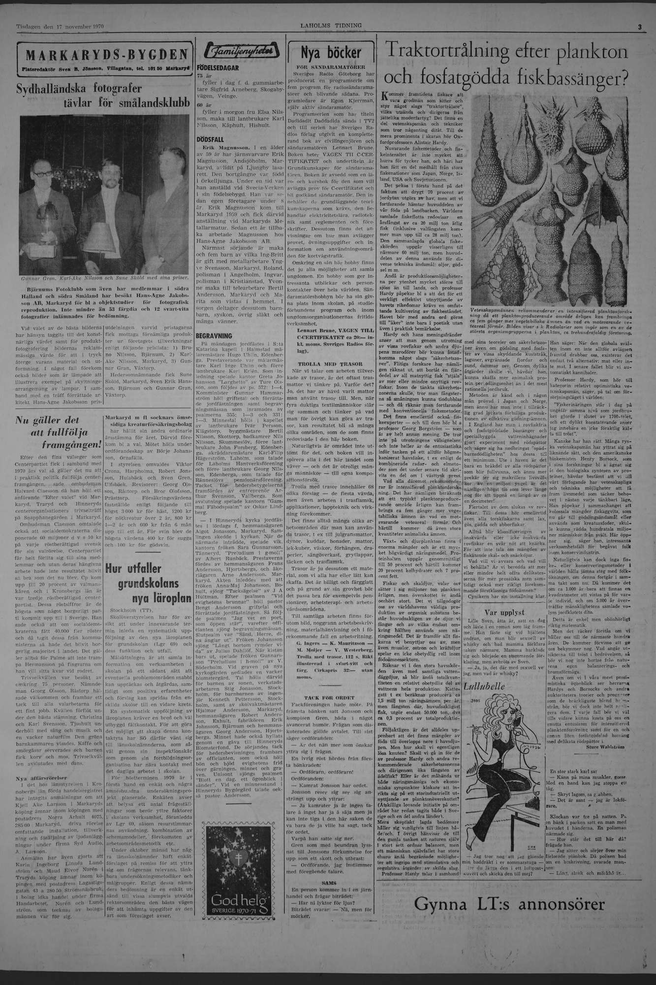 Laholms Tidning Tisdag 17 november 1970, sida 3