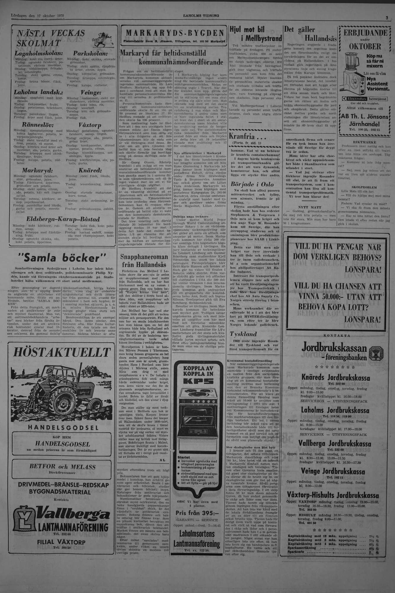 Laholms Tidning Lördag 17 oktober 1970, sida 3