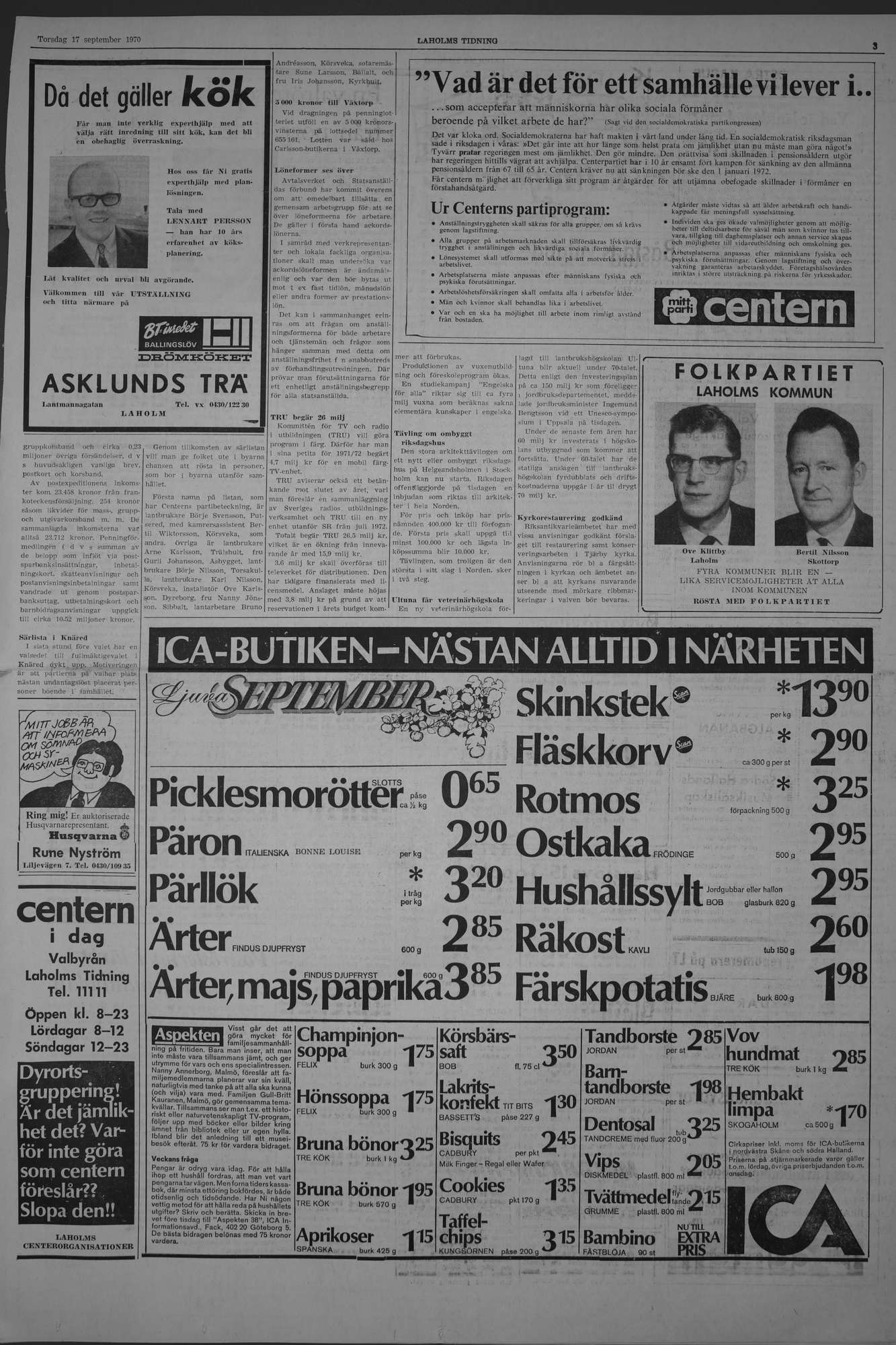 Laholms Tidning Torsdag 17 september 1970, sida 3