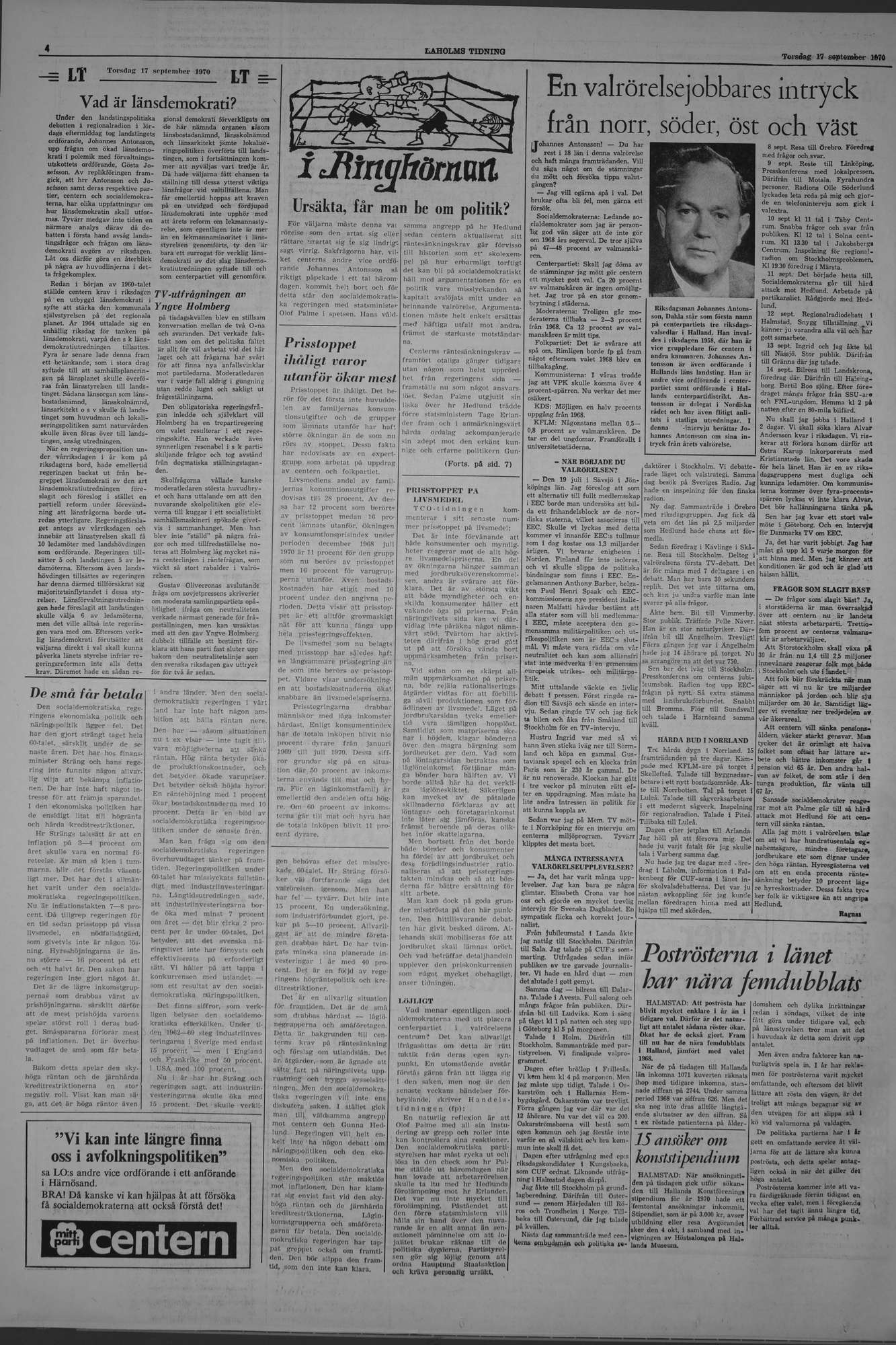 Laholms Tidning Torsdag 17 september 1970, sida 4
