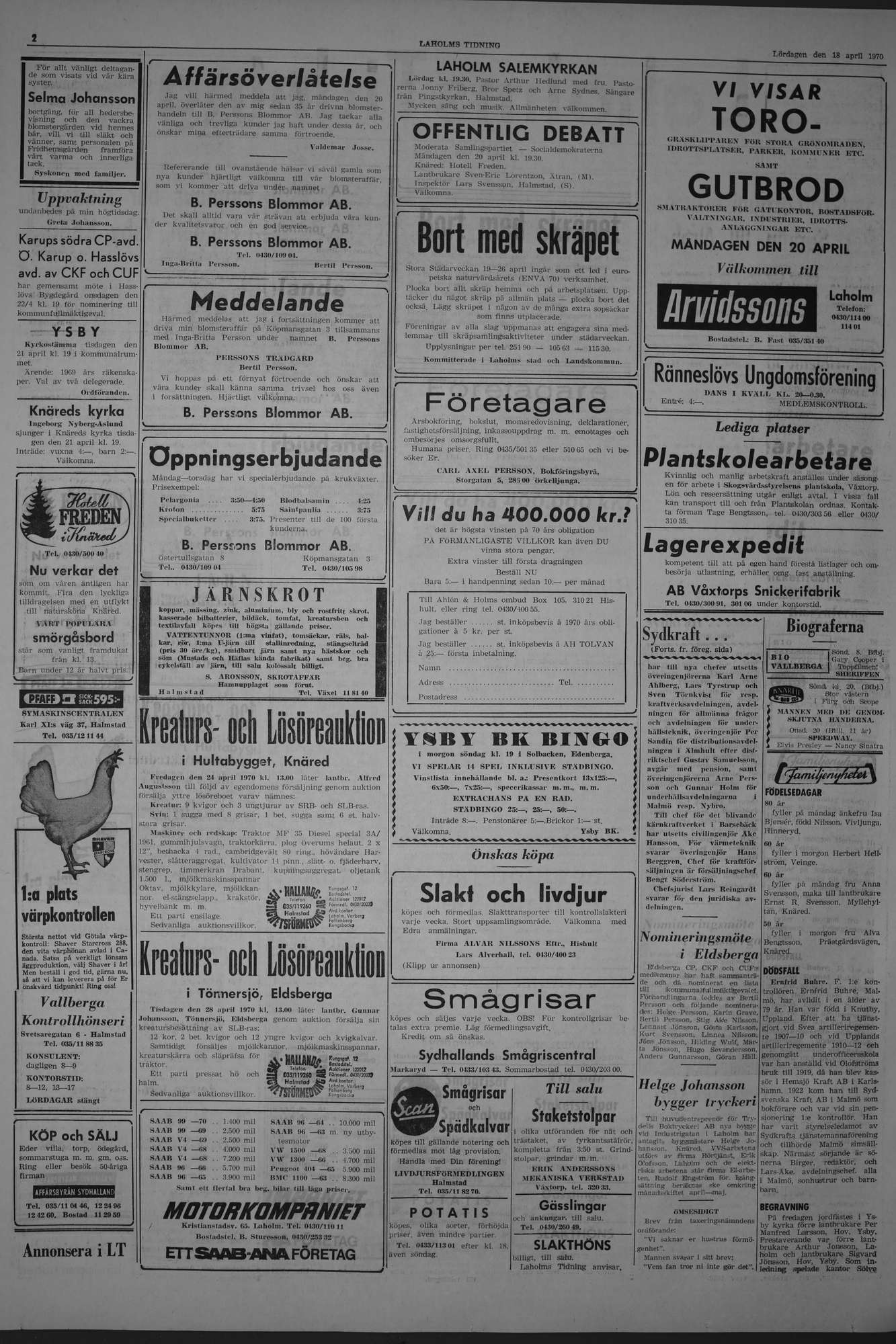 Laholms Tidning Lördag 18 april 1970, sida 2