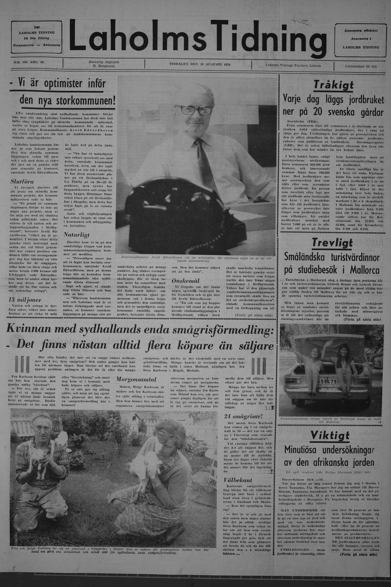 Laholms Tidning Tisdag 18 augusti 1970, sida 1