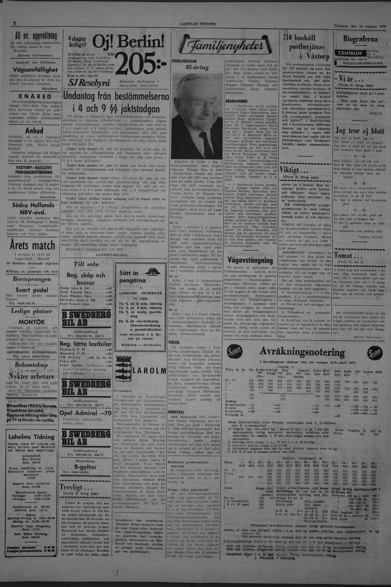 Laholms Tidning Tisdag 18 augusti 1970, sida 2