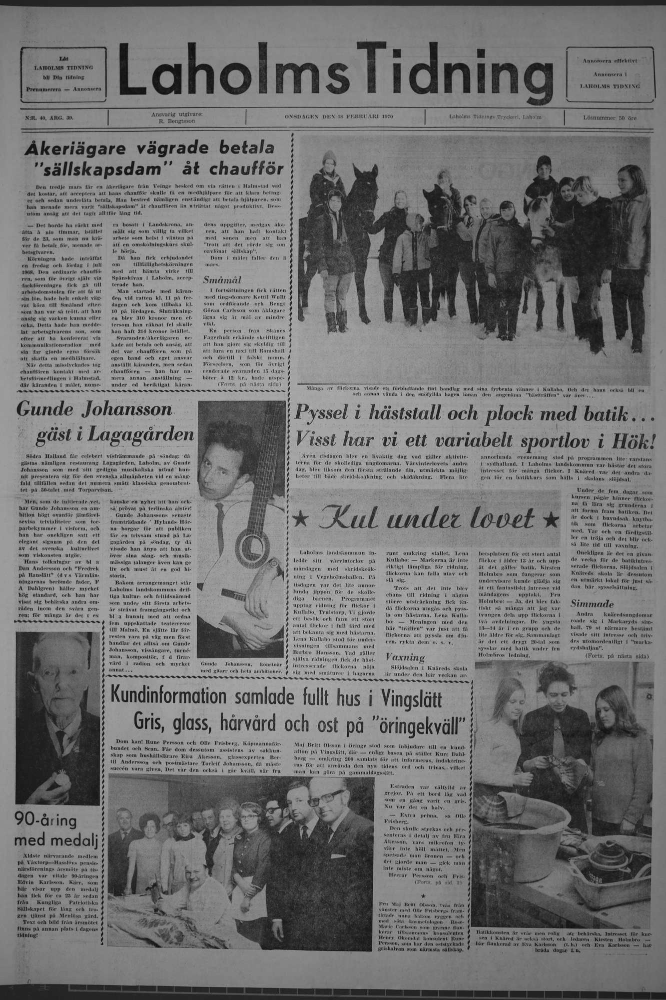 Laholms Tidning Onsdag 18 februari 1970, sida 1