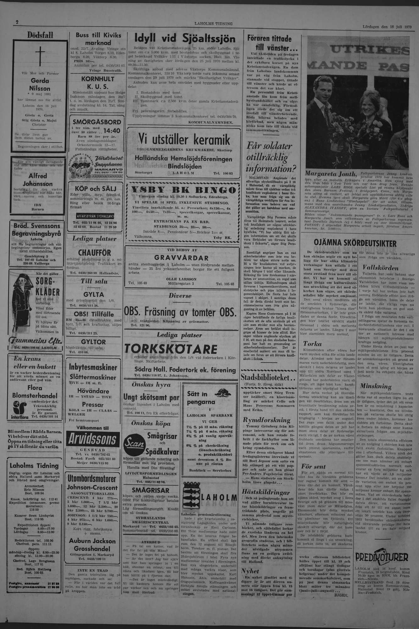 Laholms Tidning Lördag 18 juli 1970, sida 2