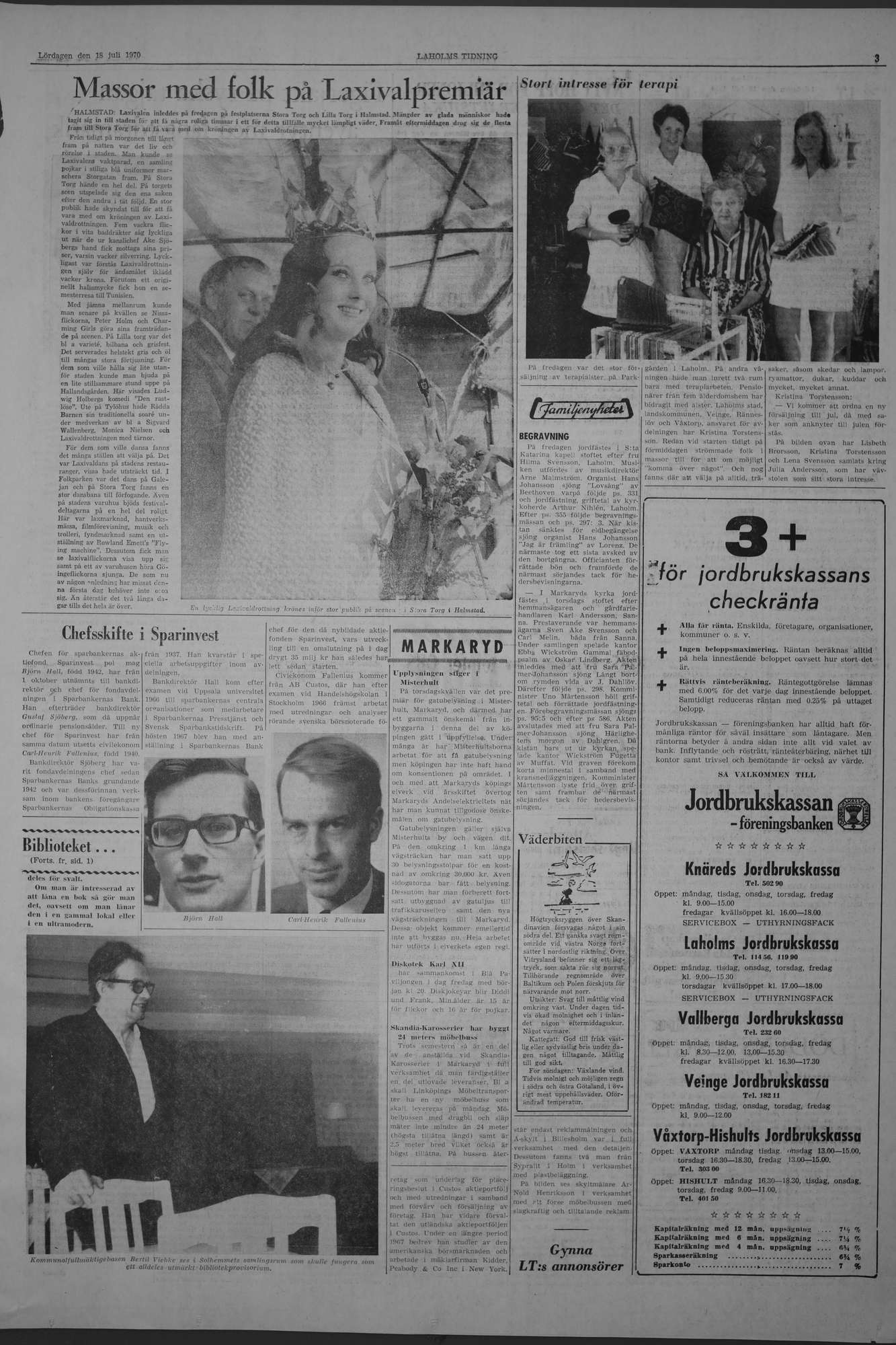 Laholms Tidning Lördag 18 juli 1970, sida 3
