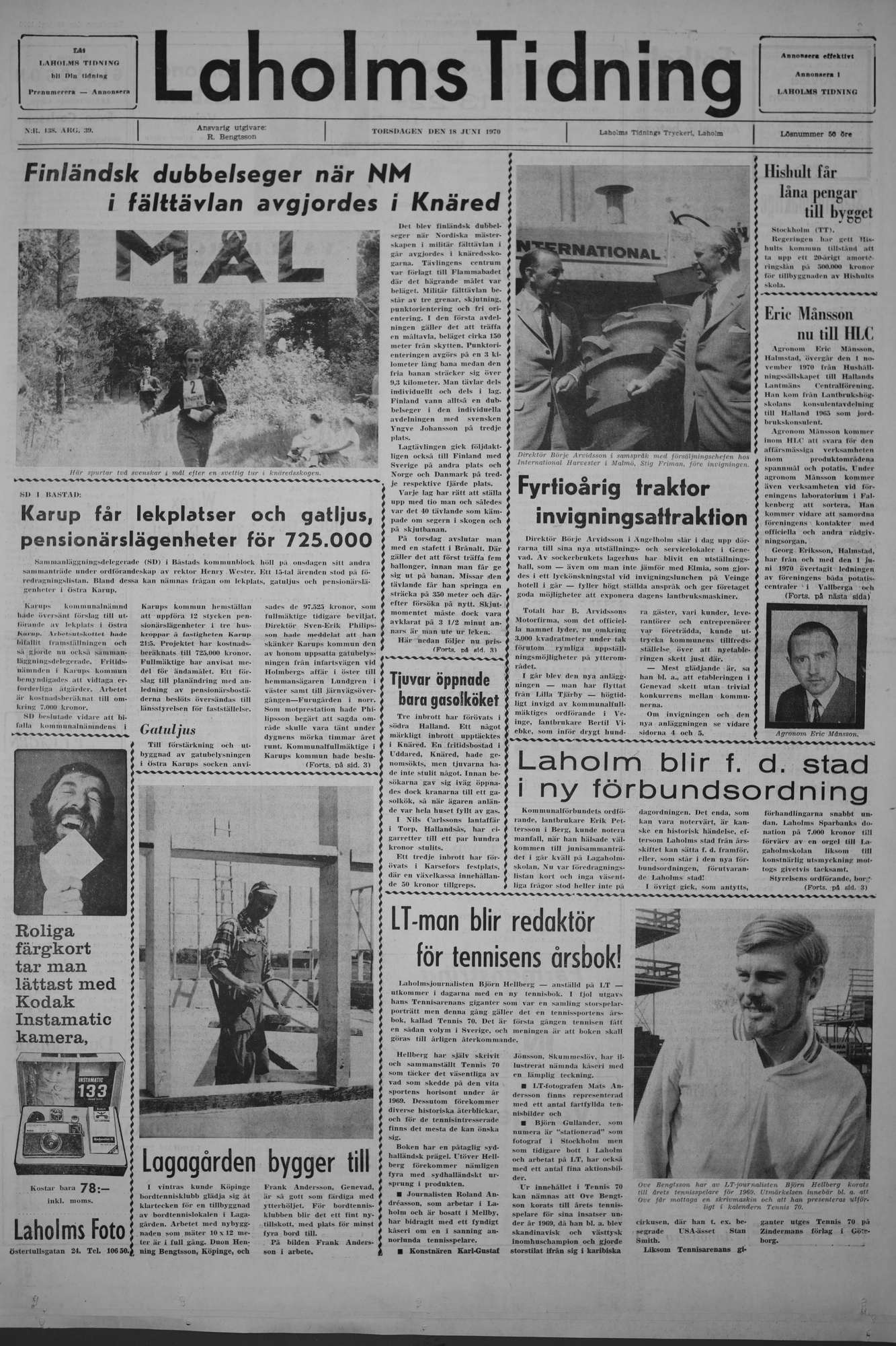 Laholms Tidning Torsdag 18 juni 1970, sida 1