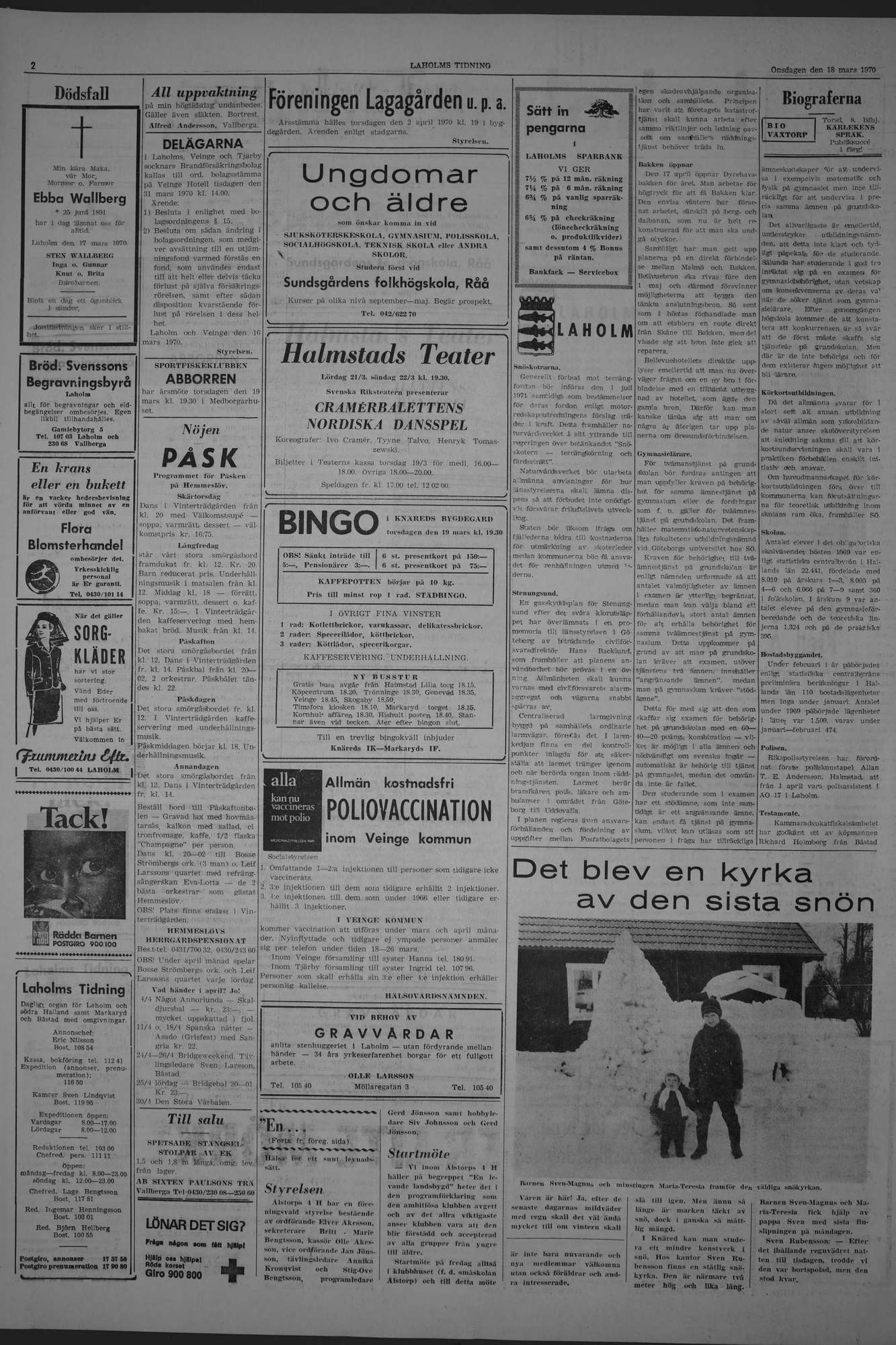 Laholms Tidning Onsdag 18 mars 1970, sida 2