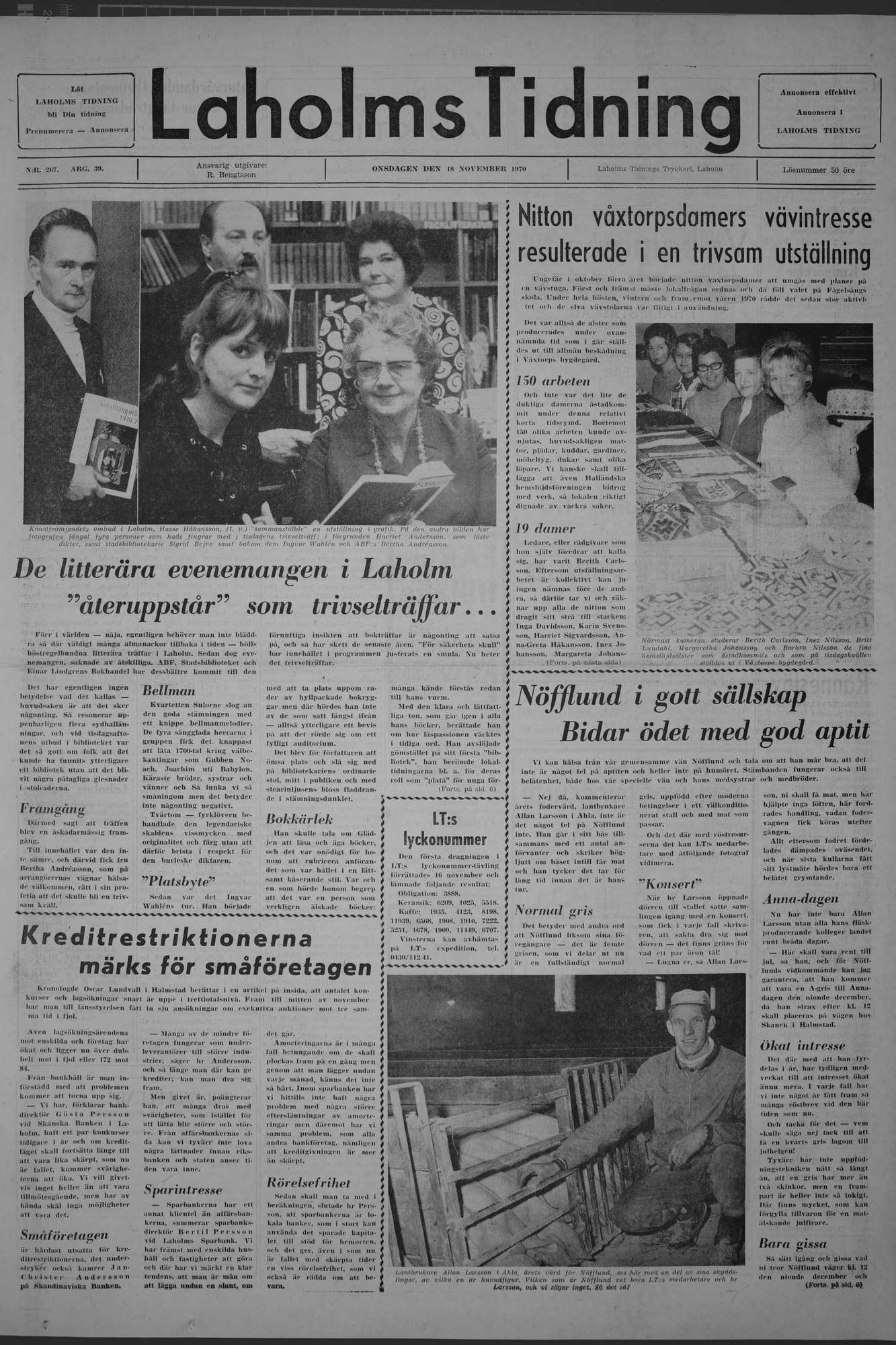 Laholms Tidning Onsdag 18 november 1970, sida 1