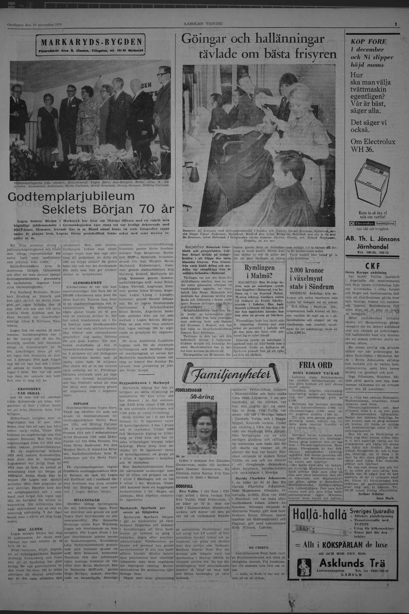 Laholms Tidning Onsdag 18 november 1970, sida 3