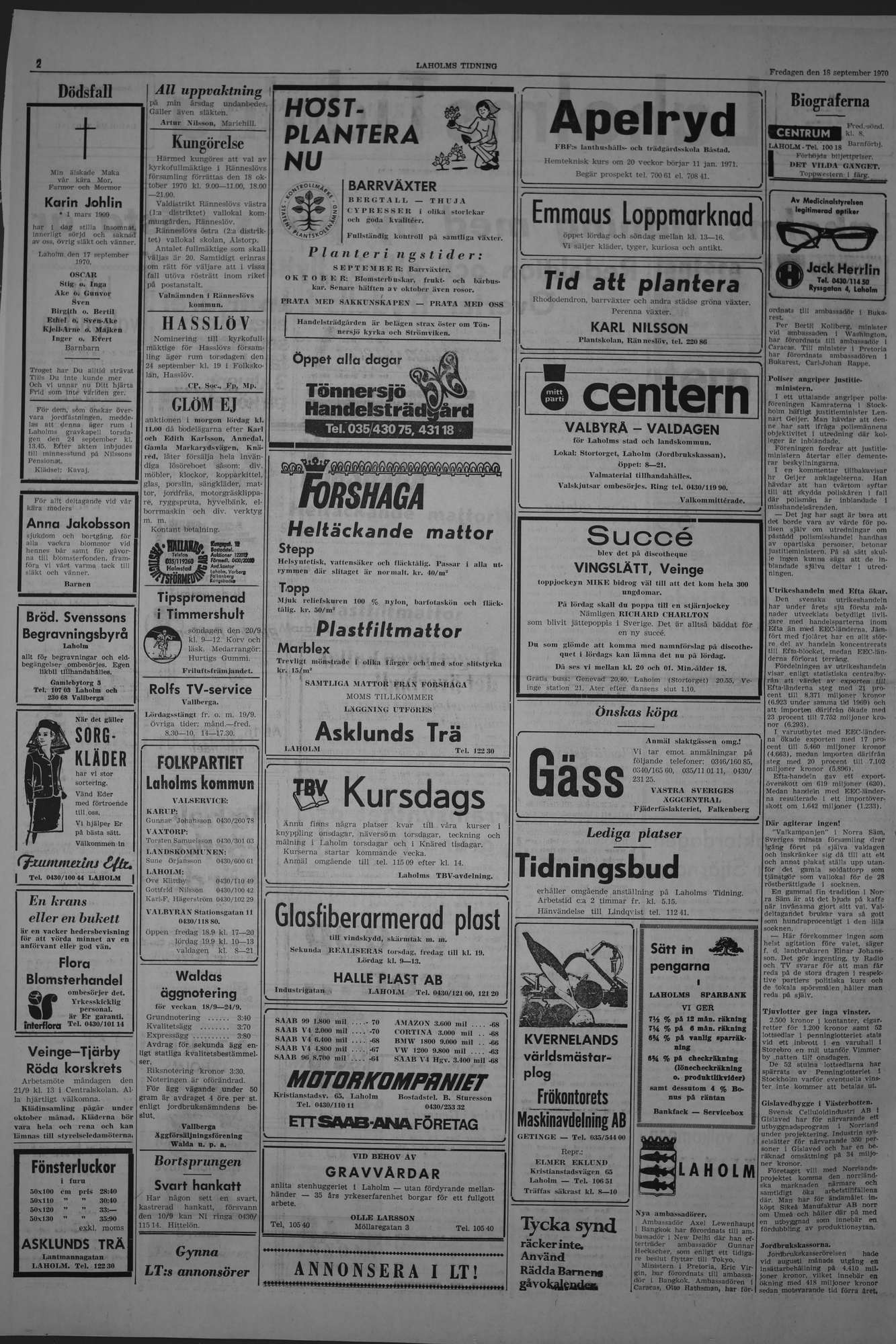 Laholms Tidning Fredag 18 september 1970, sida 2