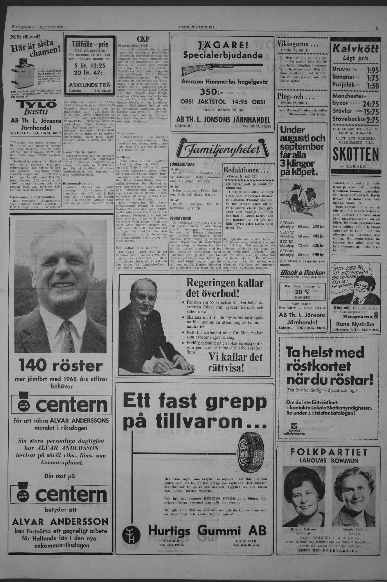 Laholms Tidning Fredag 18 september 1970, sida 3