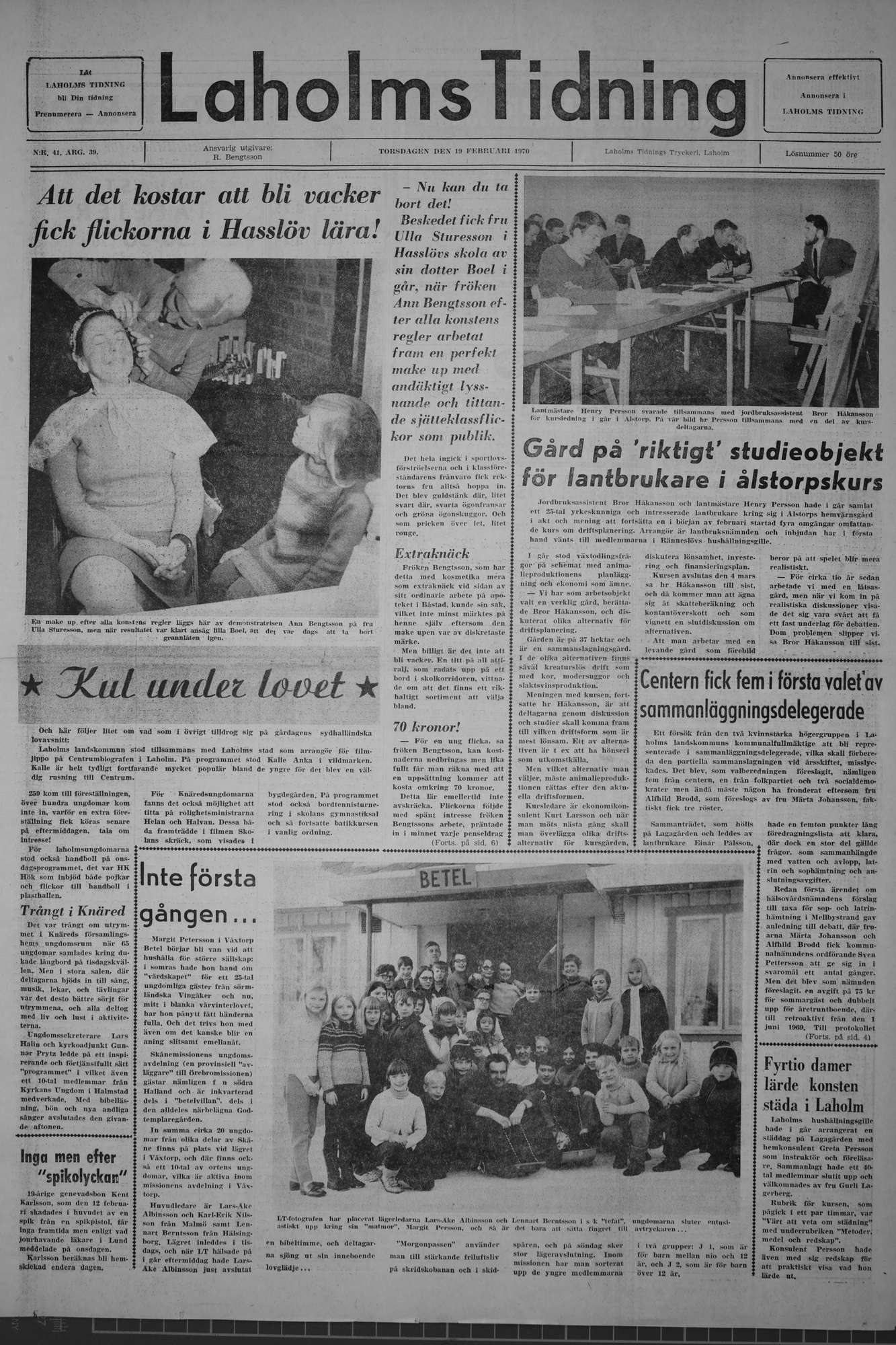 Laholms Tidning Torsdag 19 februari 1970, sida 1