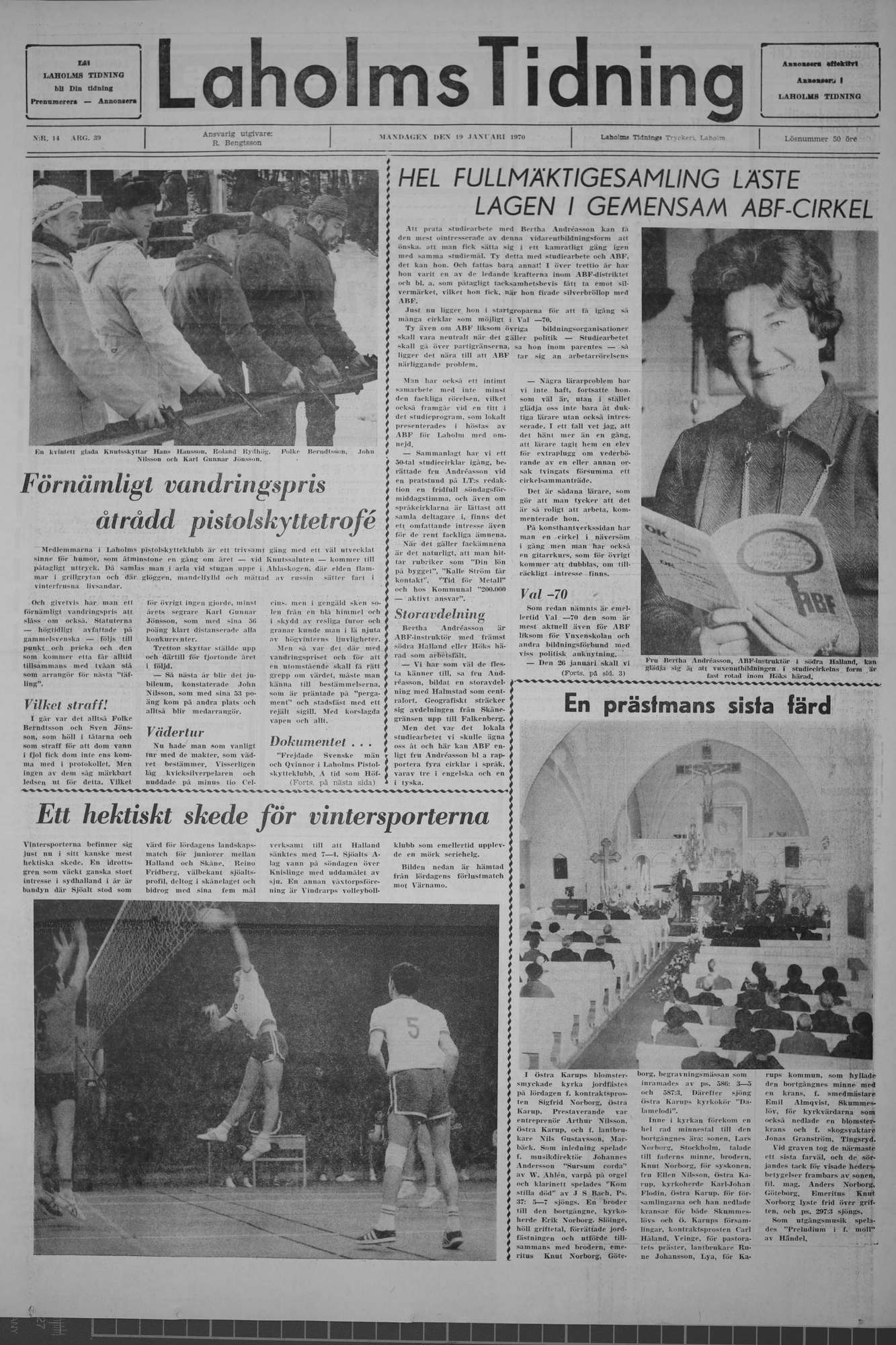Laholms Tidning Måndag 19 januari 1970, sida 1