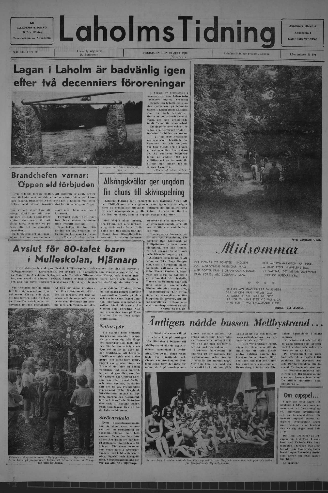 Laholms Tidning Fredag 19 juni 1970, sida 1