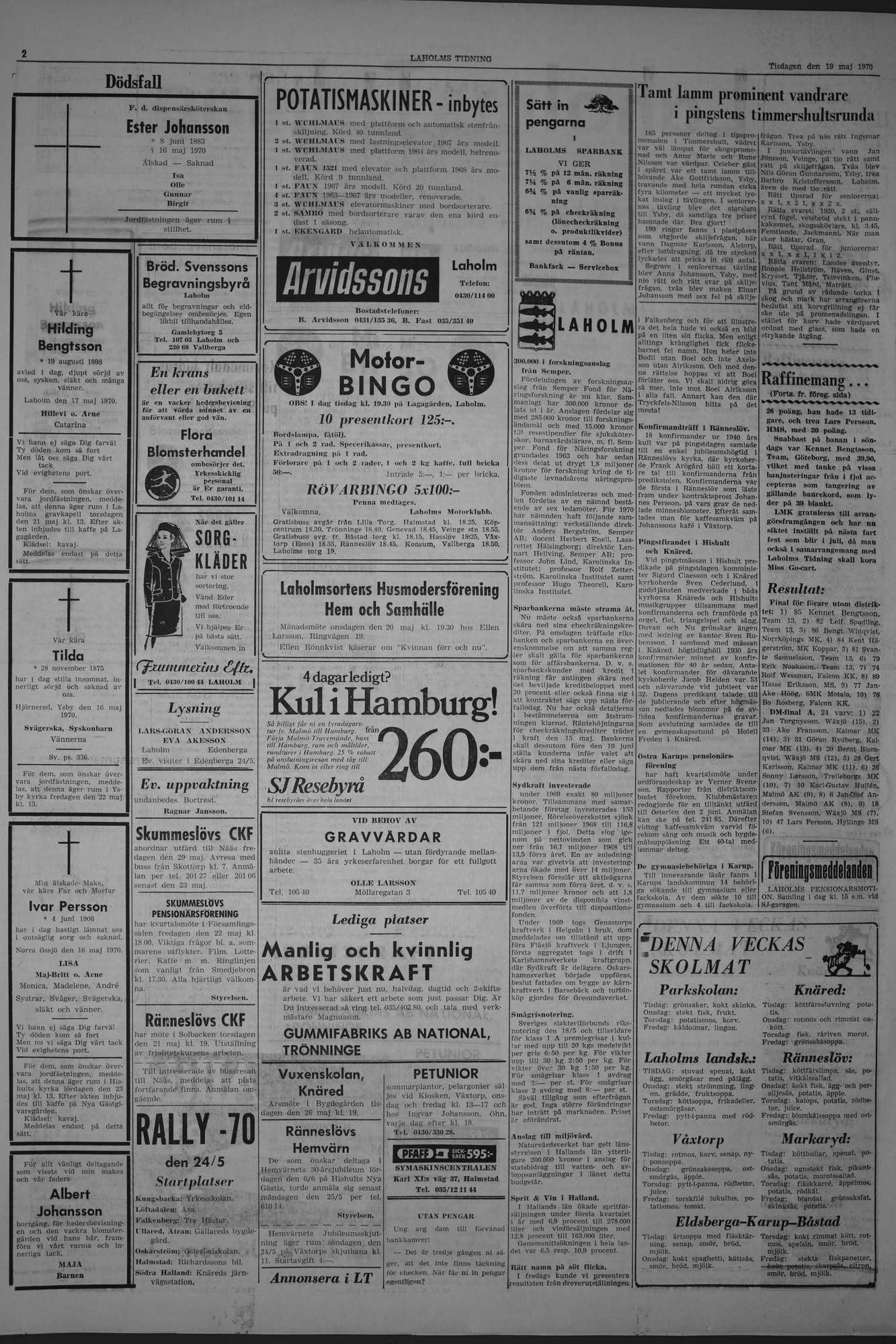Laholms Tidning Tisdag 19 maj 1970, sida 2