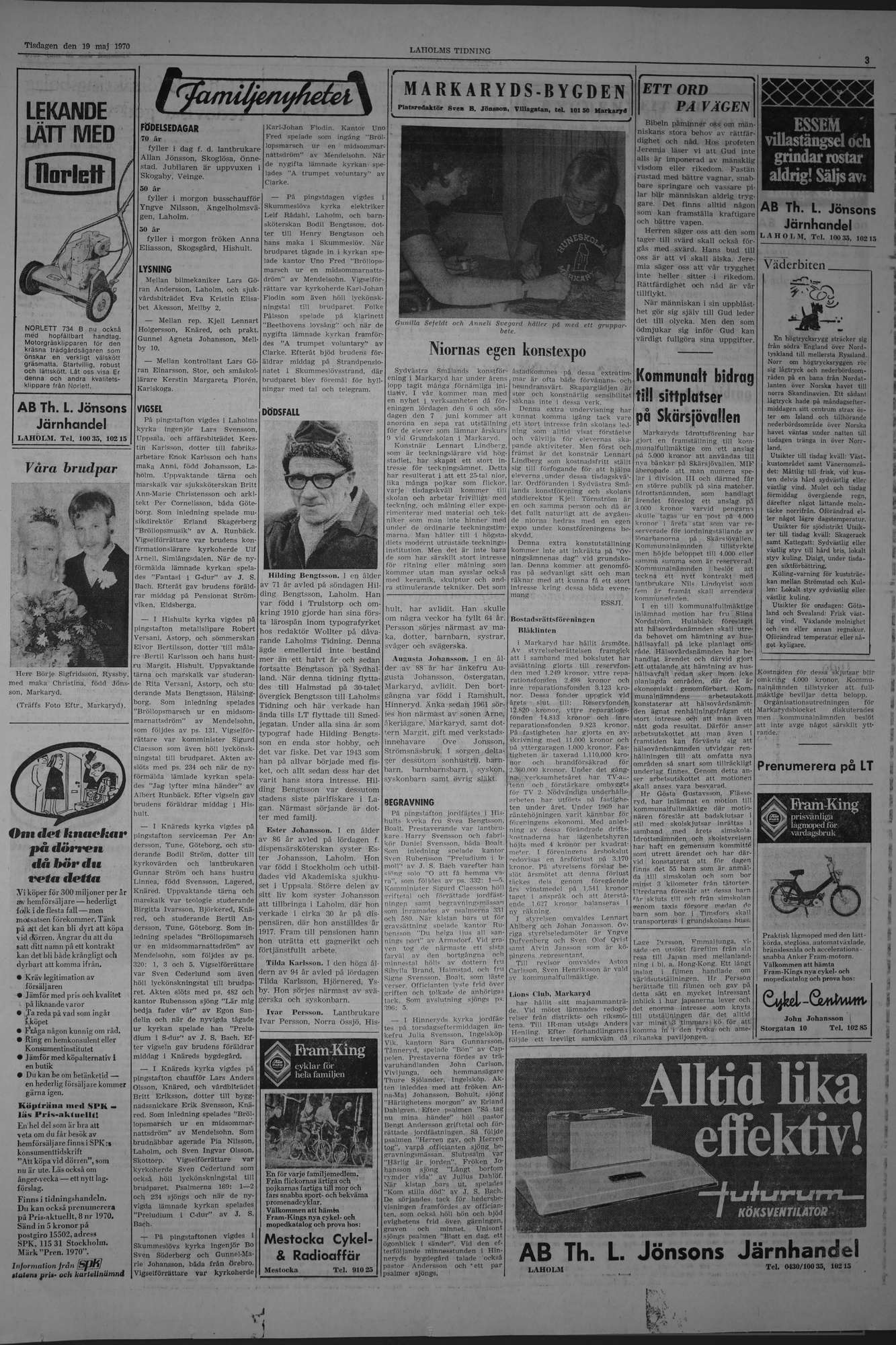 Laholms Tidning Tisdag 19 maj 1970, sida 3
