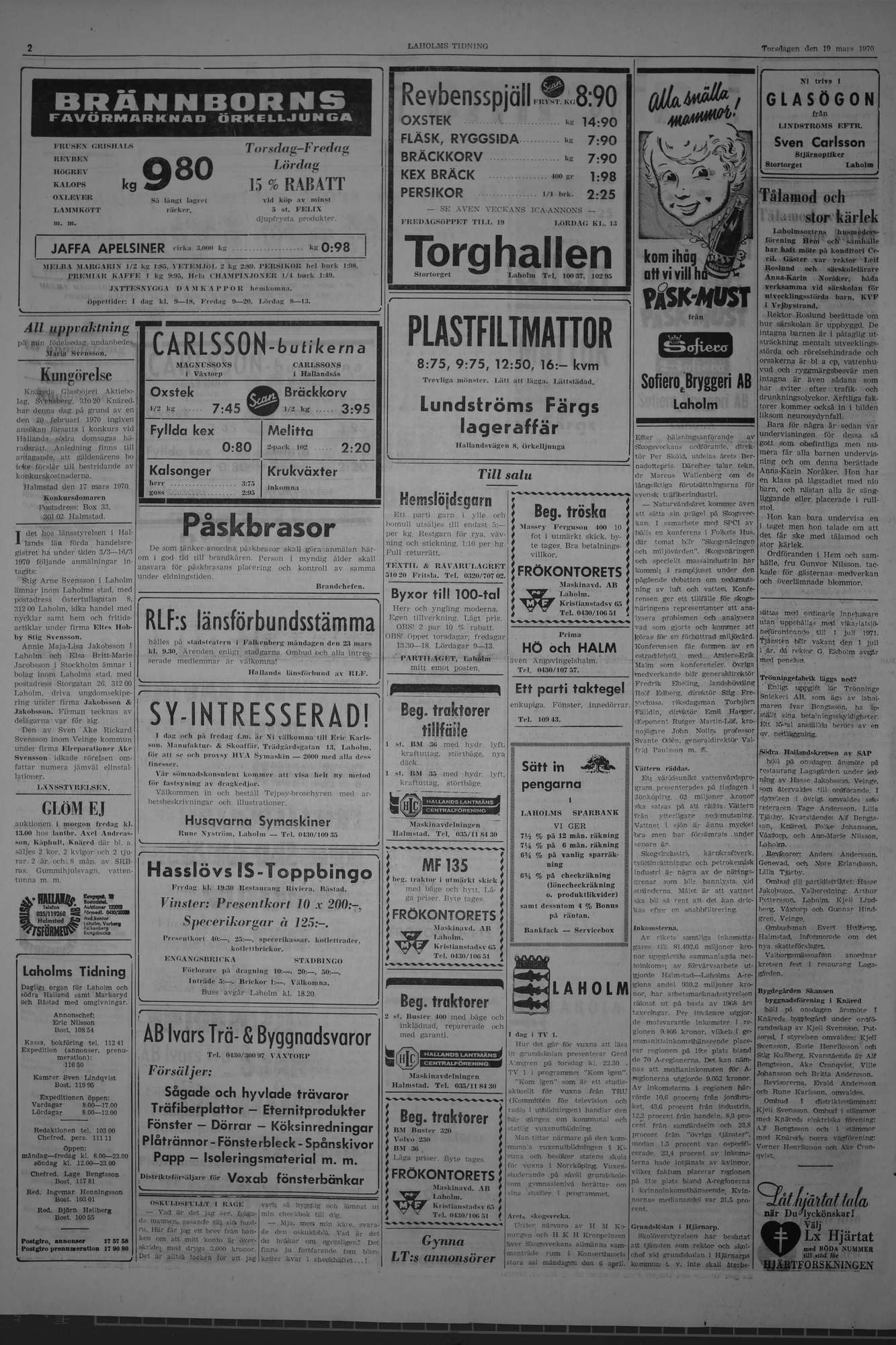 Laholms Tidning Torsdag 19 mars 1970, sida 2