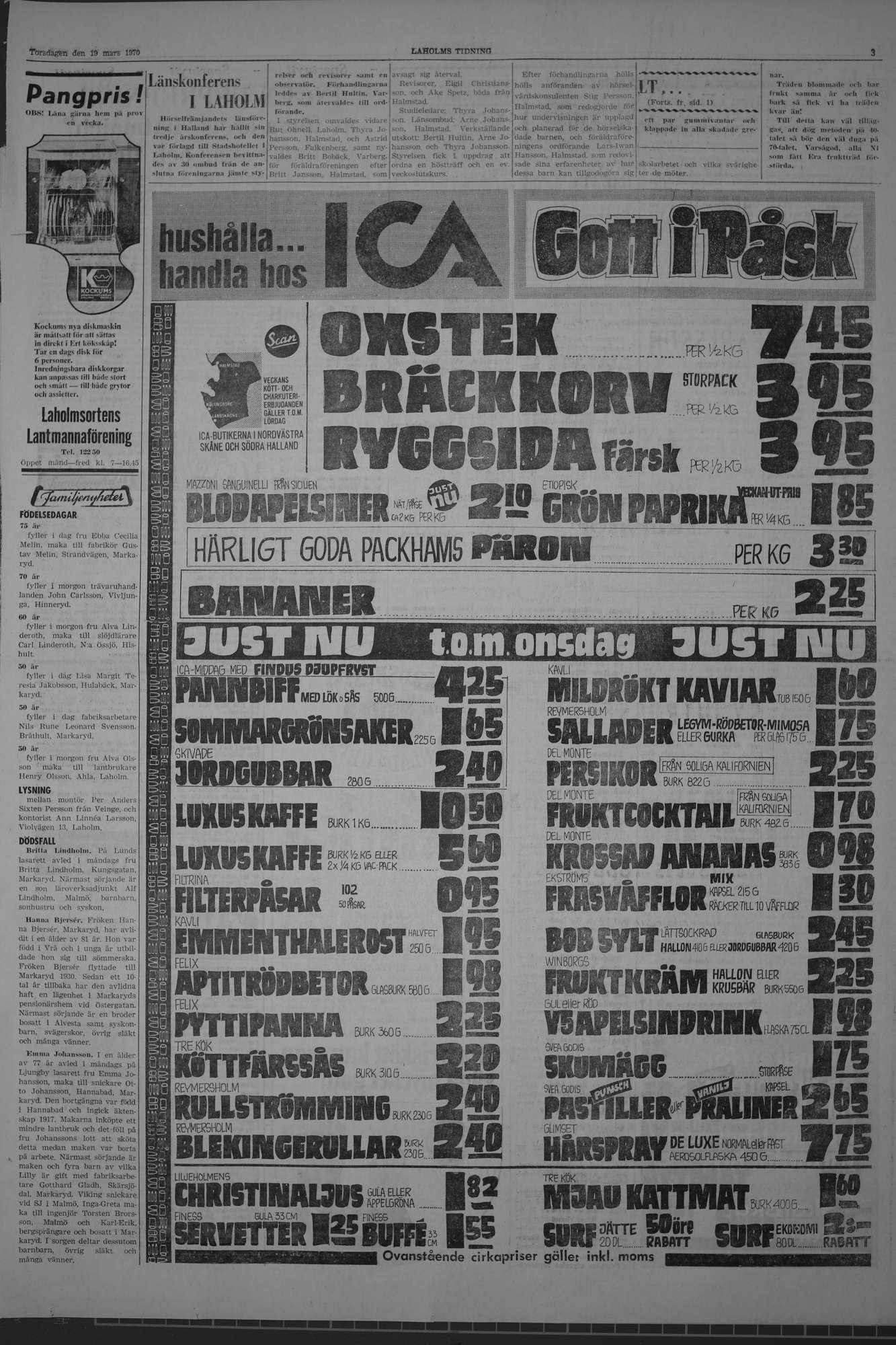 Laholms Tidning Torsdag 19 mars 1970, sida 3