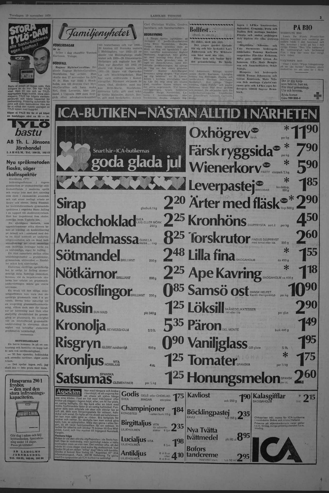 Laholms Tidning Torsdag 19 november 1970, sida 3
