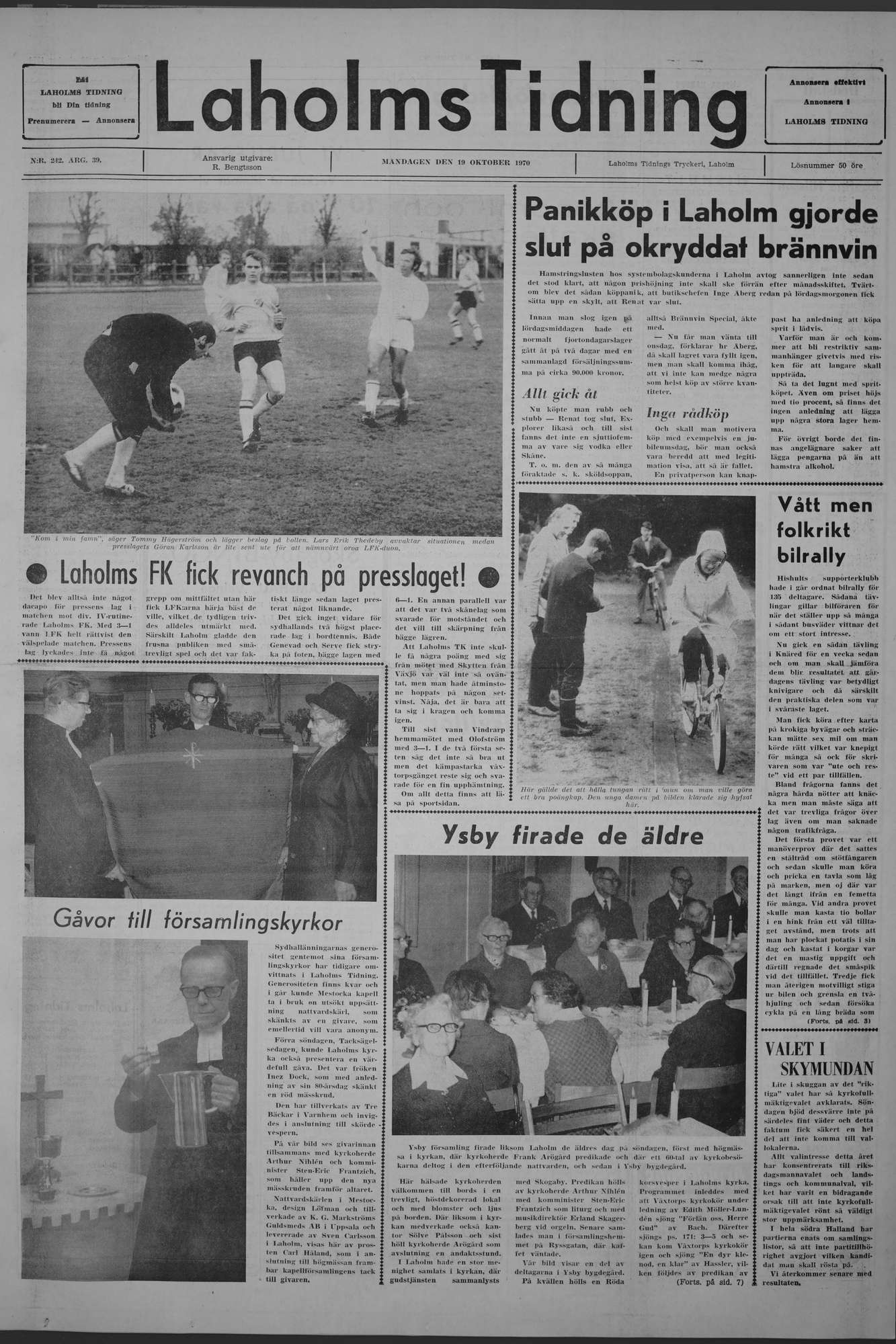 Laholms Tidning Måndag 19 oktober 1970, sida 1