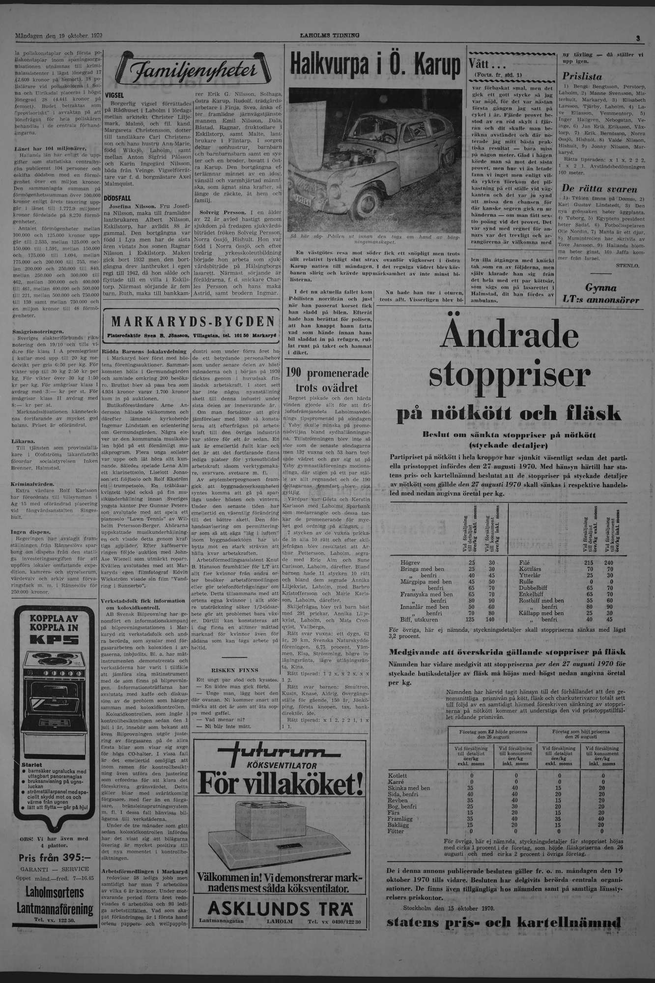 Laholms Tidning Måndag 19 oktober 1970, sida 3