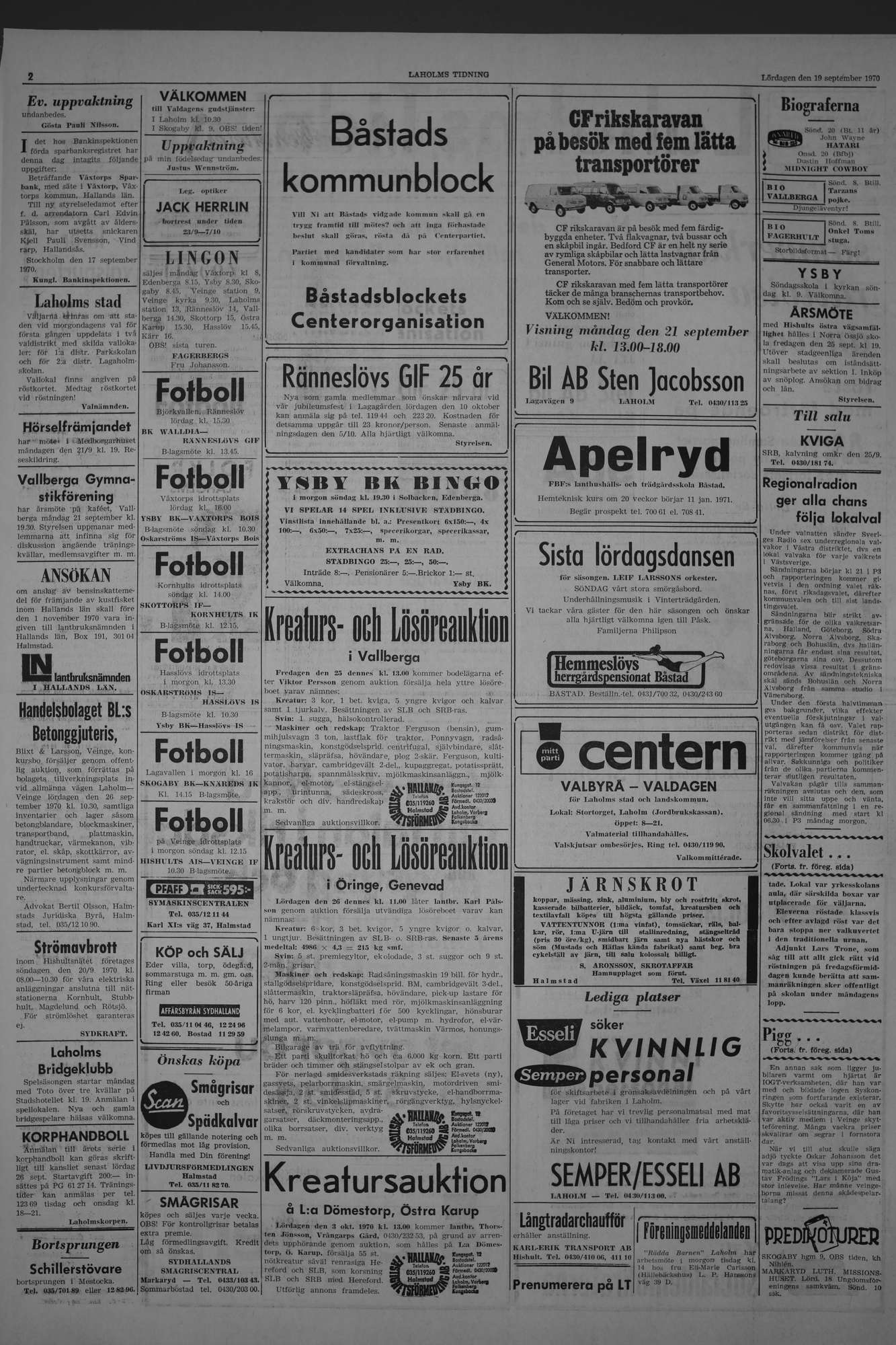 Laholms Tidning Lördag 19 september 1970, sida 2