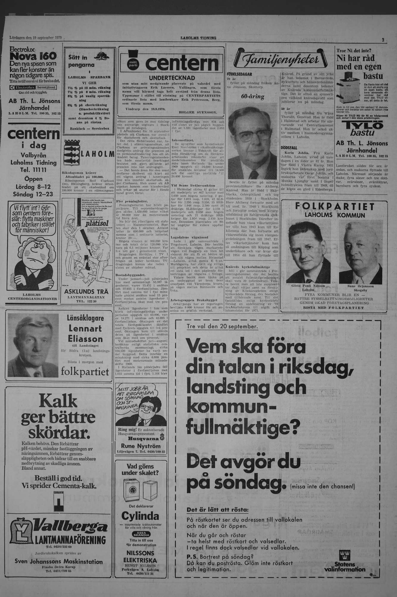 Laholms Tidning Lördag 19 september 1970, sida 3