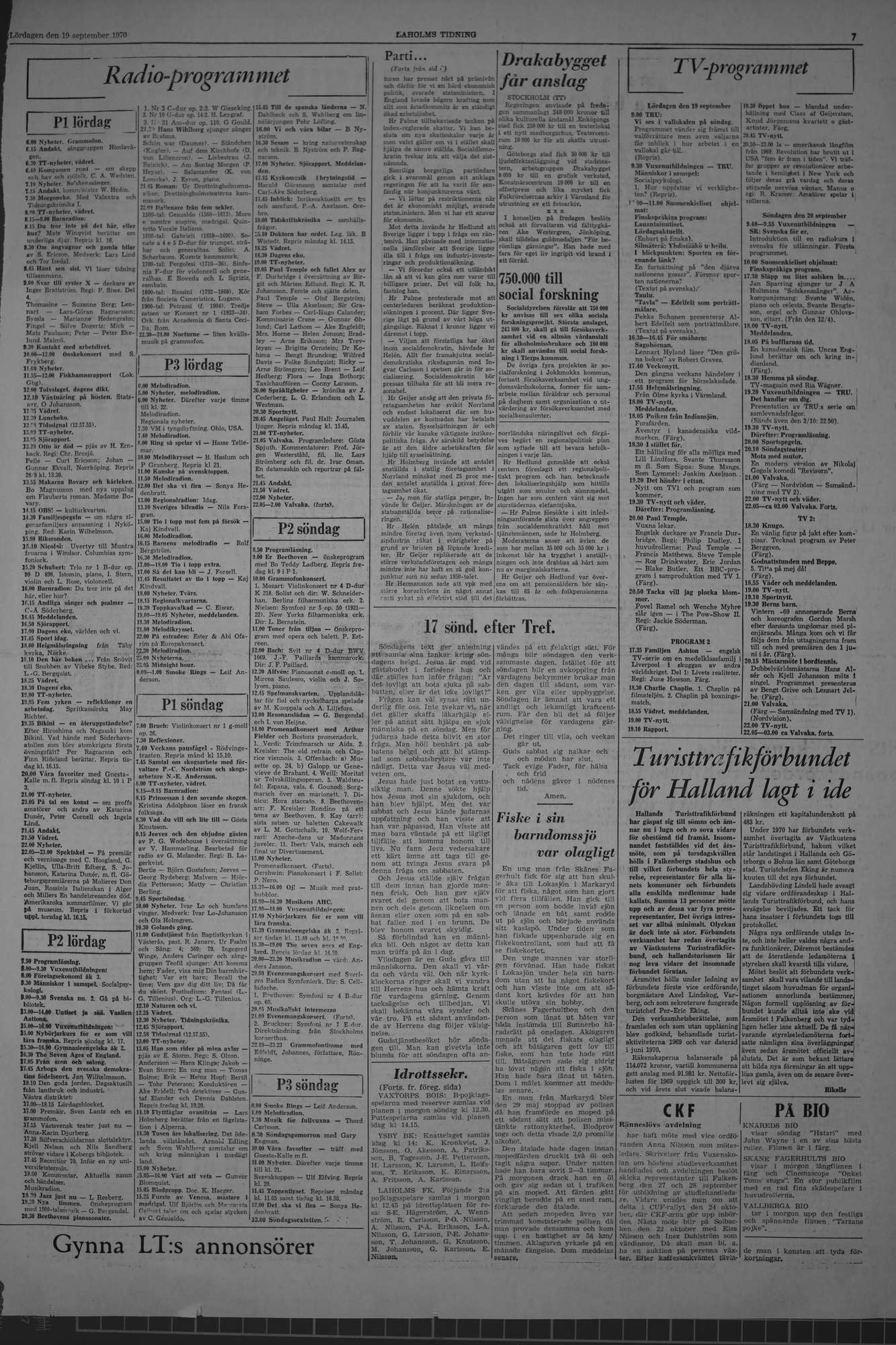 Laholms Tidning Lördag 19 september 1970, sida 7